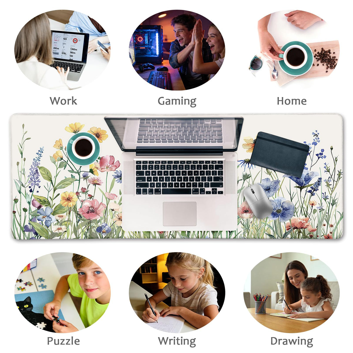 LIMKRIAN Flower Mouse Pad Large Desk Mat for Keyboard Mouse, 31.5x11.8 in