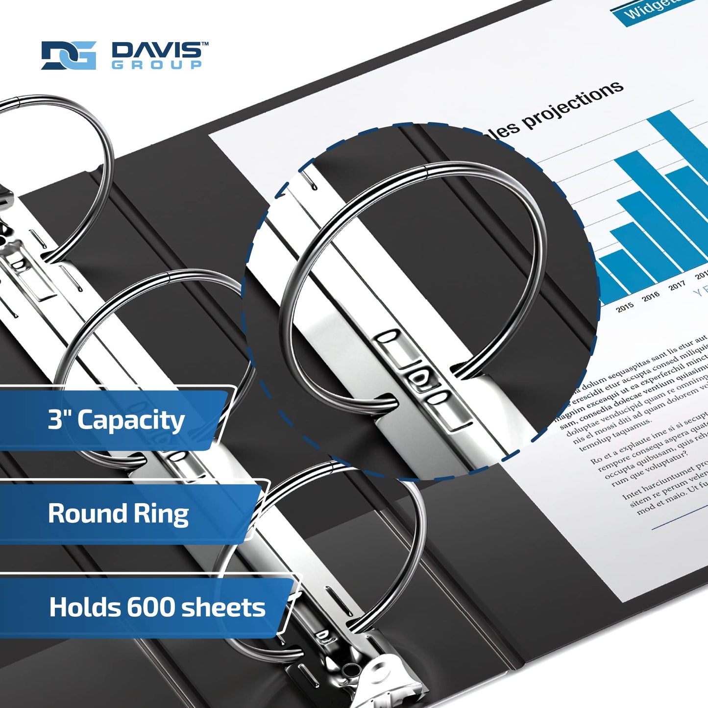 Easyview 3-Ring Binder, Clear-View Cover, 3" Round Rings, Black, 6 Pack