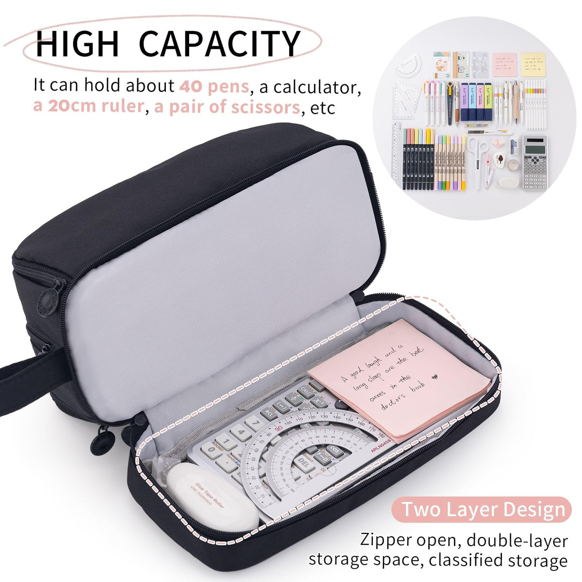 CICIMELON Large Capacity Pen Pencil Case with 4 Compartments, Multi-Slot Pencil Pouch Bag Aesthetic