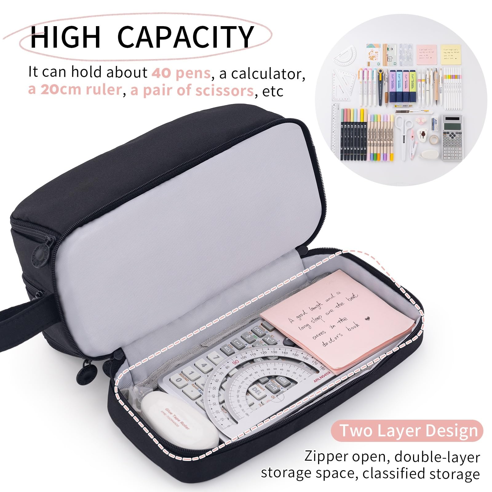 CICIMELON Large Capacity Pen Pencil Case with 4 Compartments, Multi-Slot Pencil Pouch Bag Aesthetic