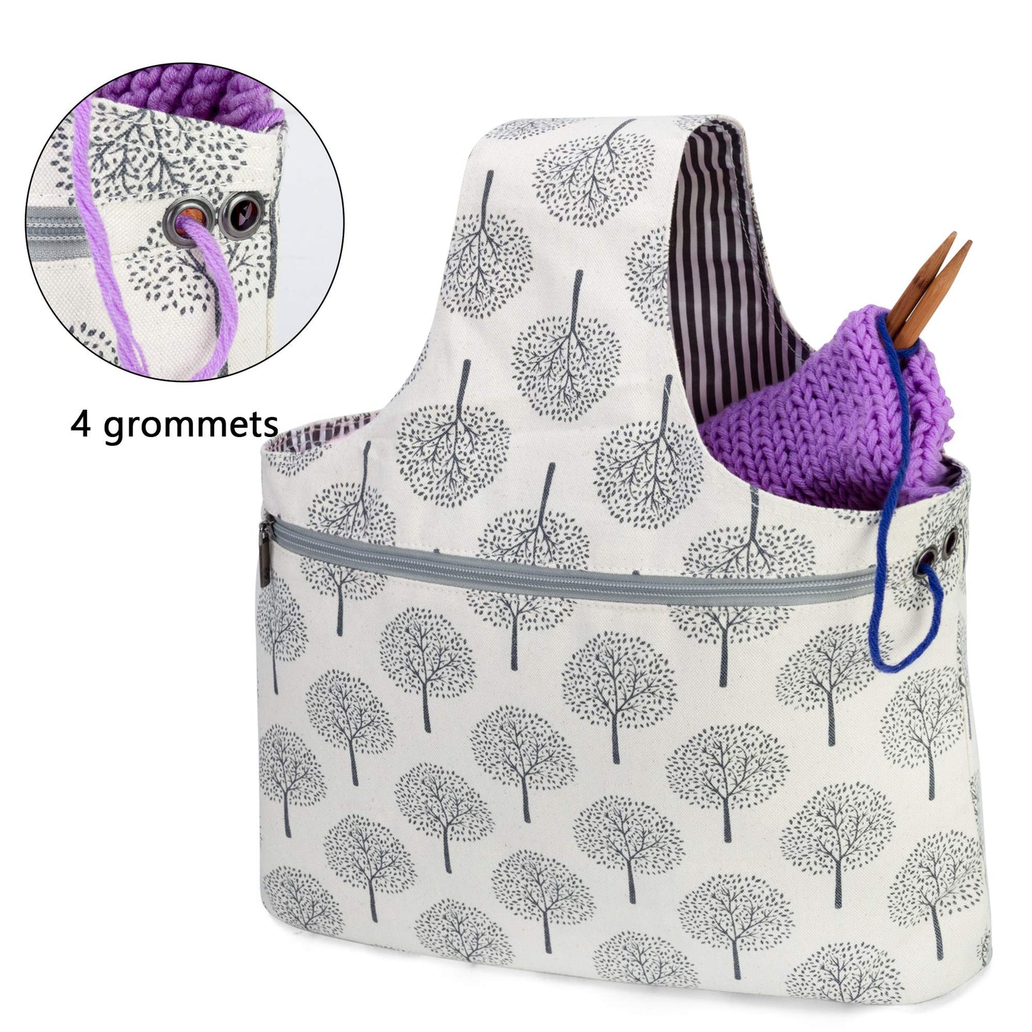 Teamoy Knitting Bag Tote, Travel Crochet Project Wrist Bag, Large, Tree