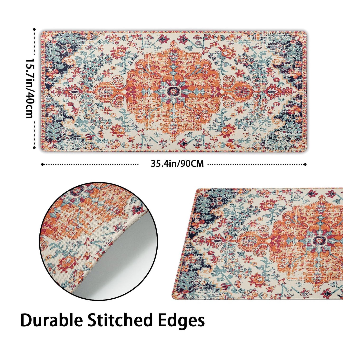 Orange Teal Boho Gaming Mouse Pad XXL Vintage Rug Bohemian Extended Large Desk Mat Big Mousepad