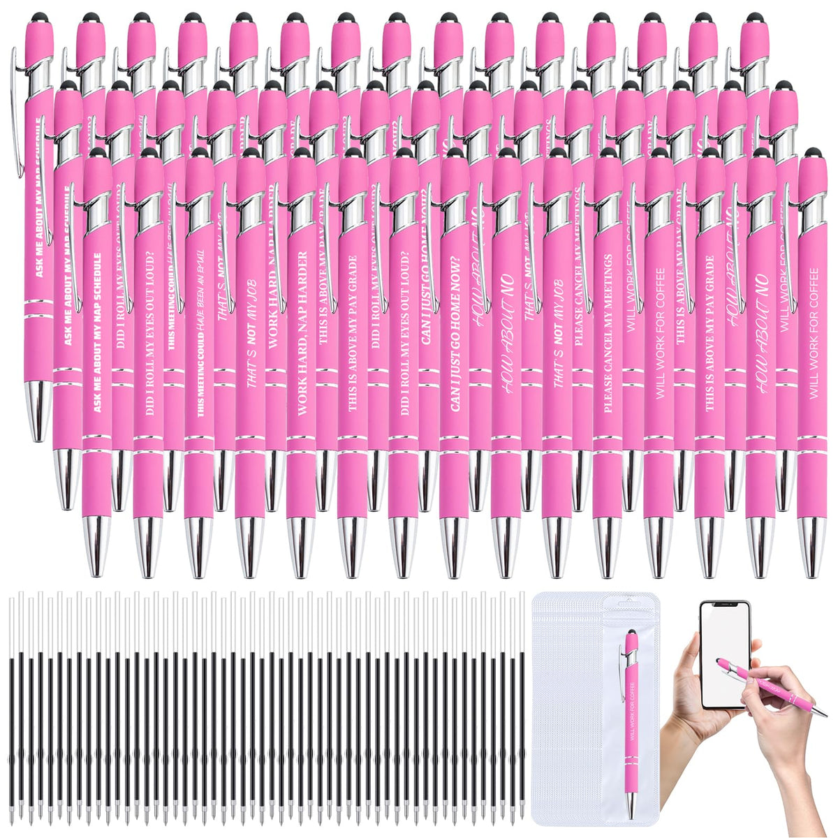 60 Pcs Funny Sarcastic Pens - 20 Set Ballpoint Pens with Refills & Bags,Fun Pen with Snarky