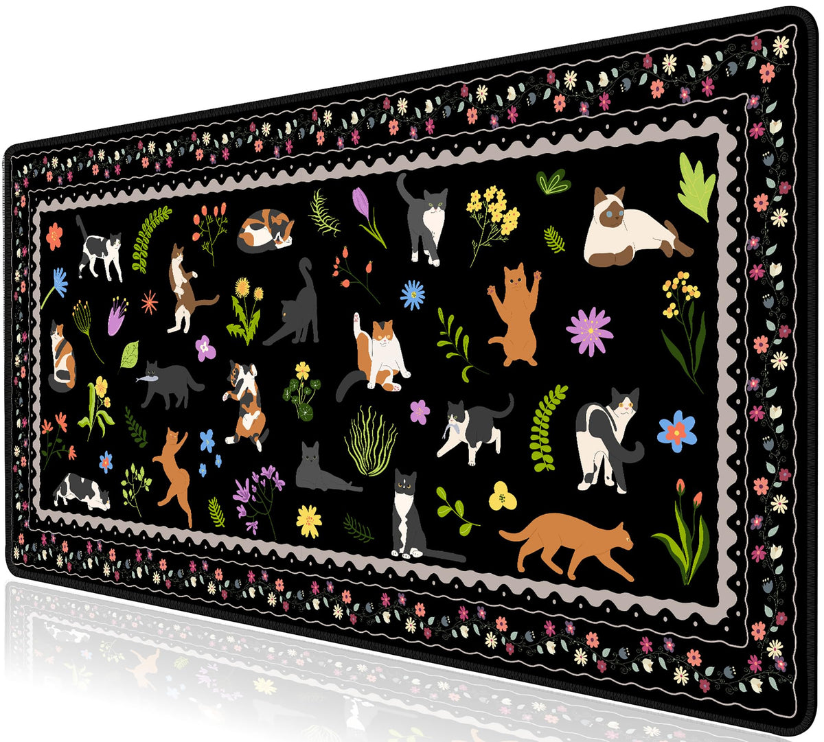 L-SPOUTTO Cute Cat Desk Mat for Keyboard and Mouse,Black XXL Mouse Pad