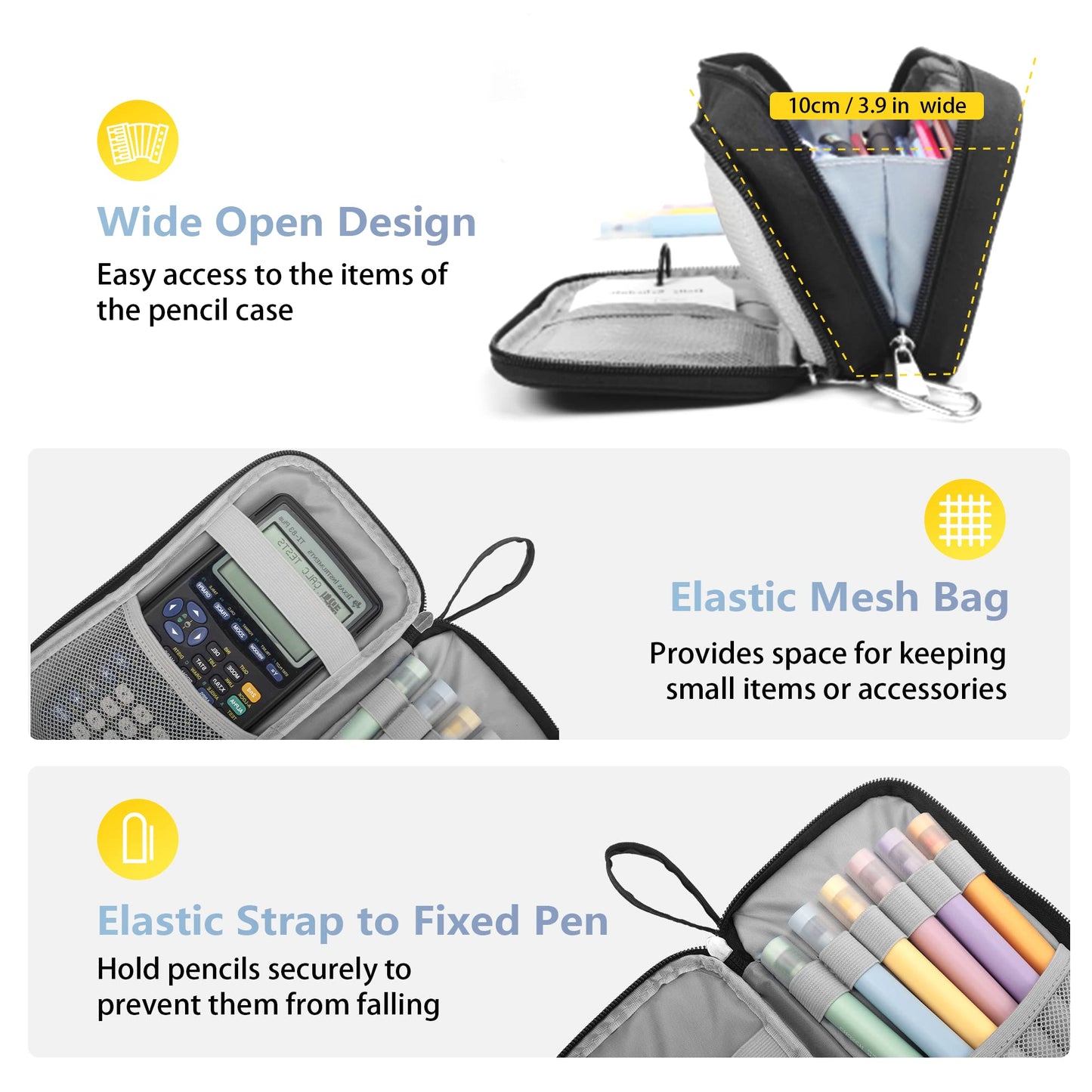 Pencil Case Big Capacity Pen Pouch Large Storage Holder Marker Pen Bag Durable 3 Compartment School