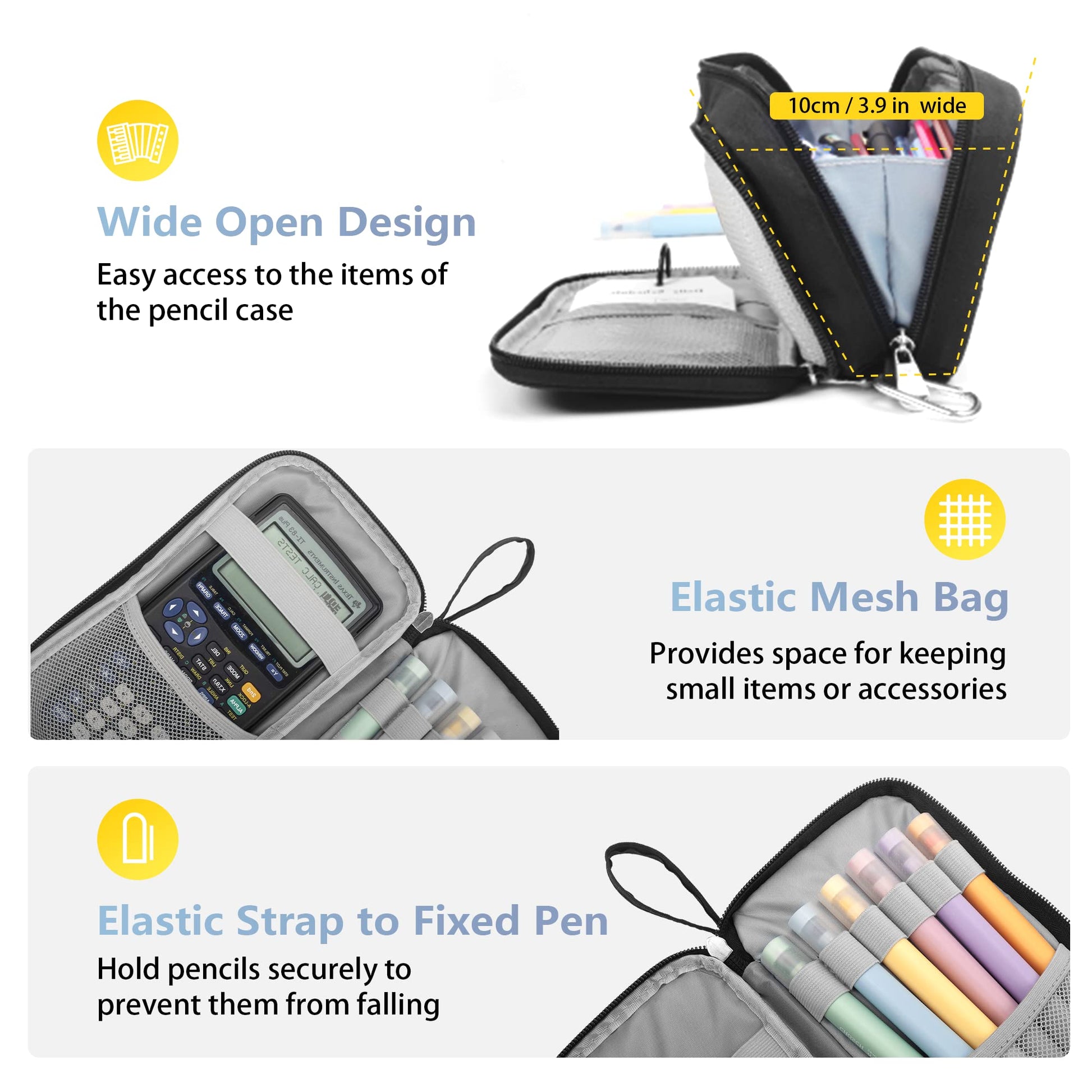 Pencil Case Big Capacity Pen Pouch Large Storage Holder Marker Pen Bag Durable 3 Compartment School