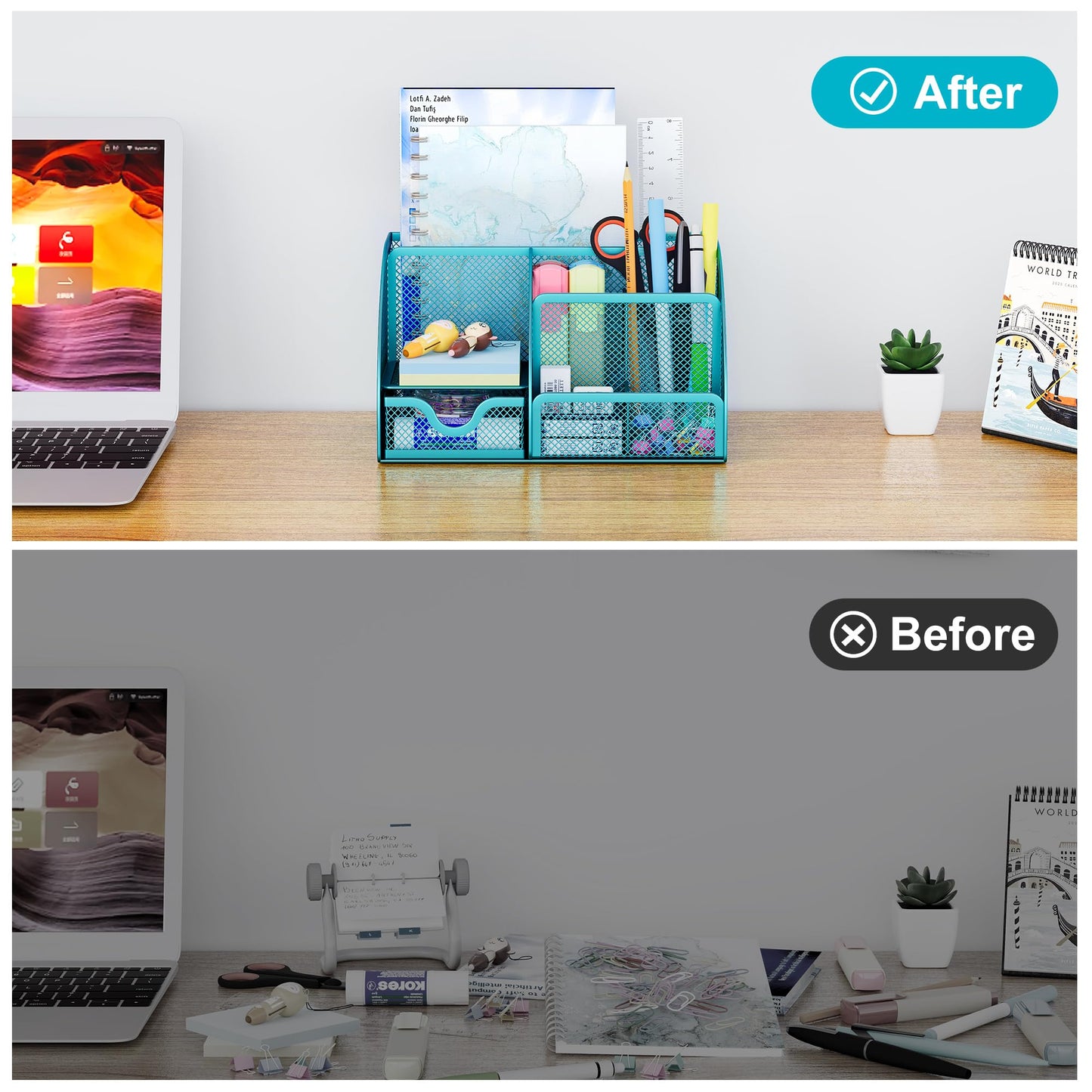 EasyPAG Mesh Desk Organizer with Drawer Multi-functional Pen Holder Stationery Organizer for Office