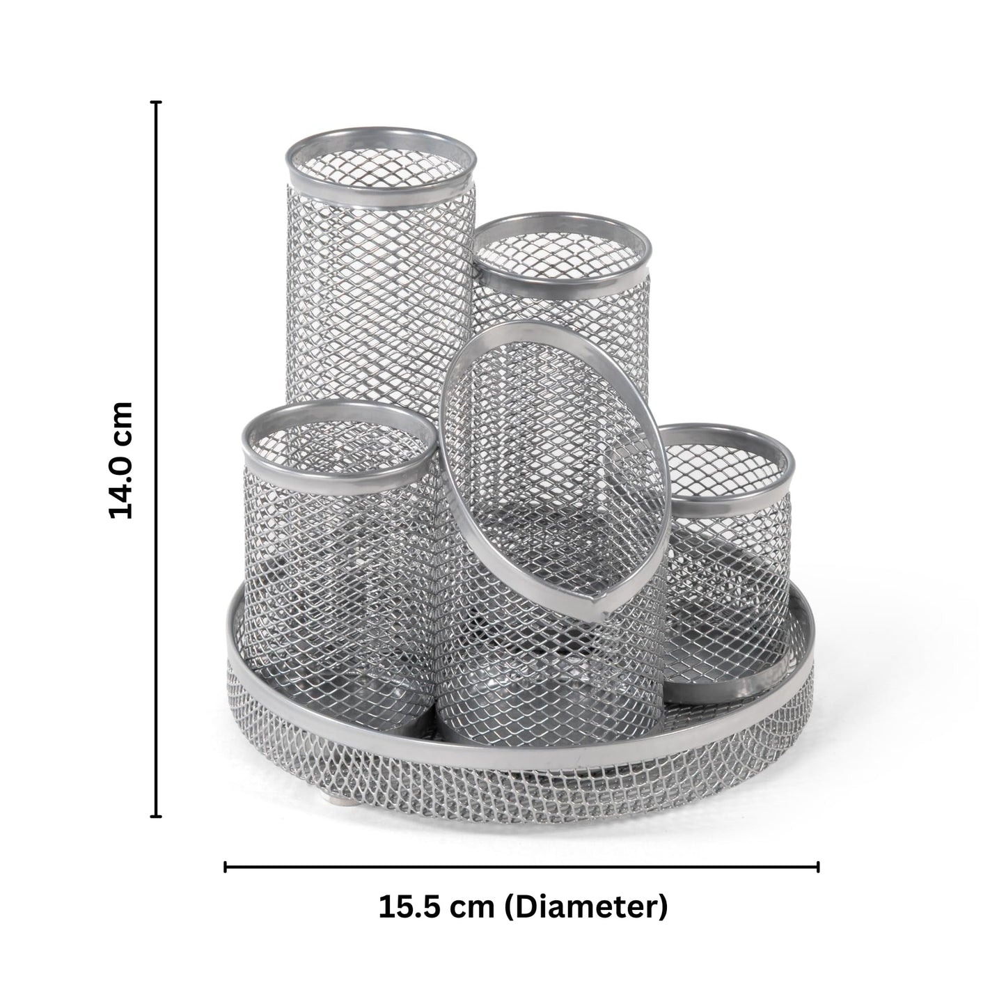 Osco Mesh Pencil Pot Scratch-Resistant with Non-Marking Base 5 Tube Silver