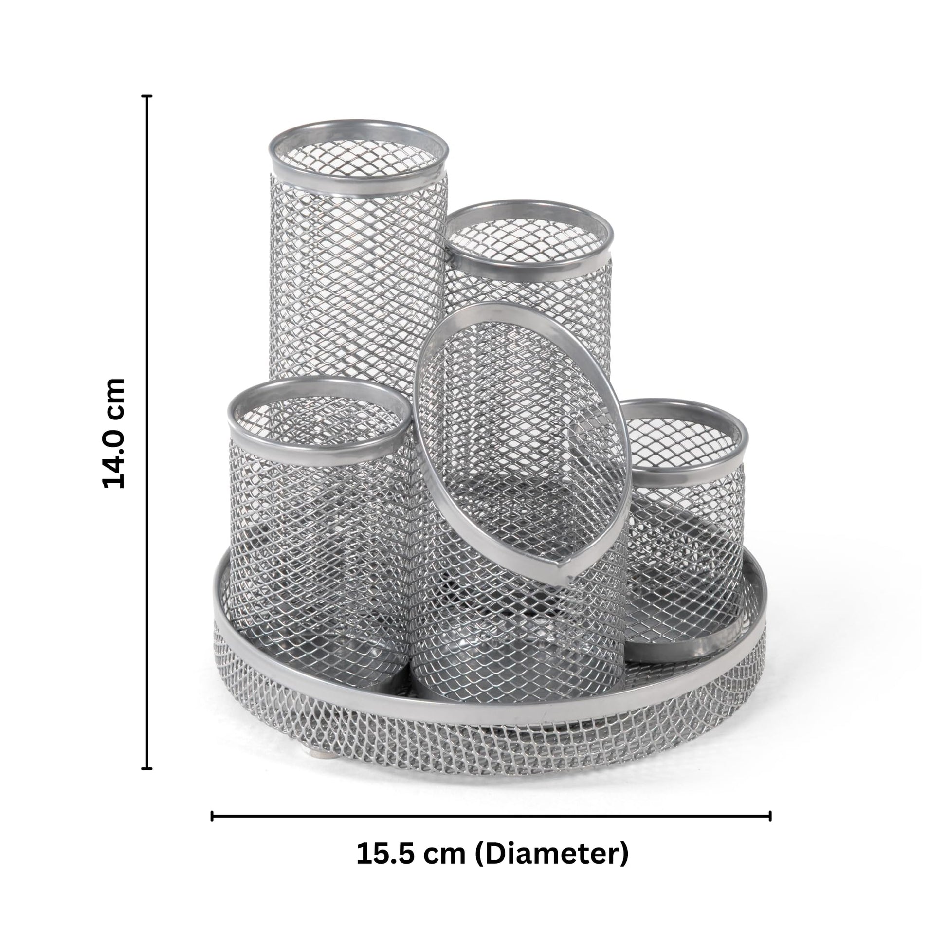 Osco Mesh Pencil Pot Scratch-Resistant with Non-Marking Base 5 Tube Silver