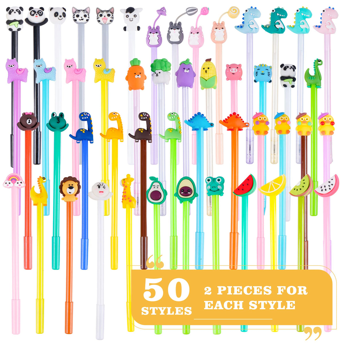 SAIWEILAI ONLINE 100 Pieces Kawaii Pens Cartoon Fun Pens Cute Animal Dinosaur Pen Black Gel Ink