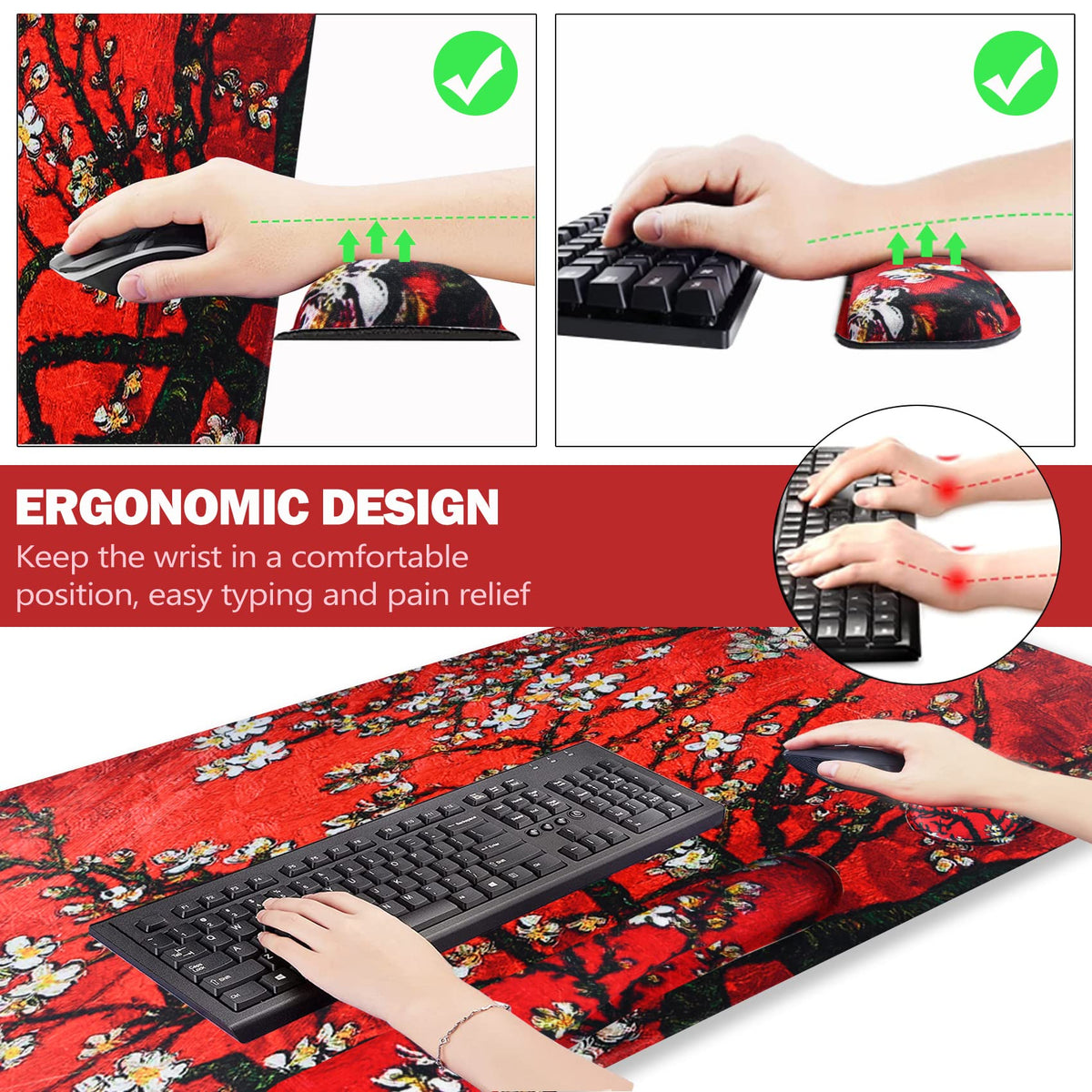 ARTSO Large Gaming Mouse Pad, Keyboard Wrist Rest Pad & Wrist Support Mousepad Set, Stitched Edge