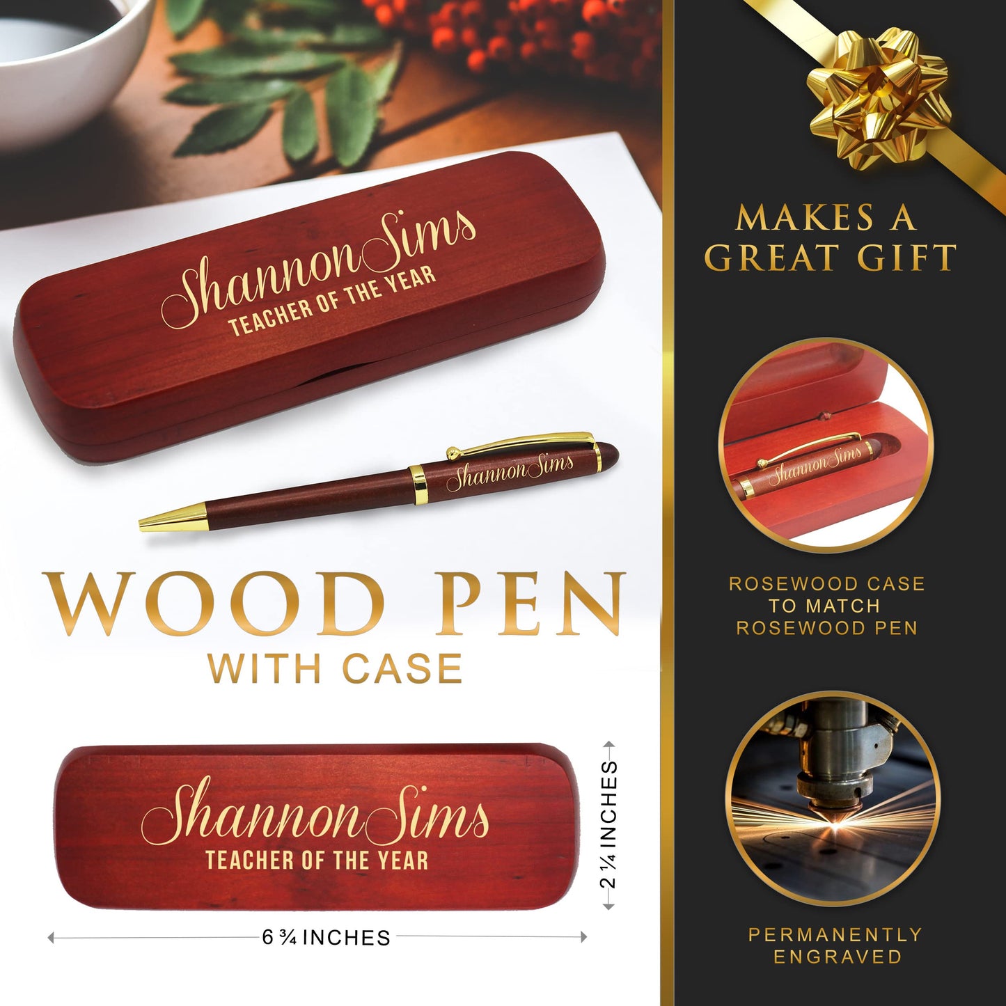 My Personal Memories, Custom Engraved Ballpoint Pen with Personalized Case - Wood Pen Set for