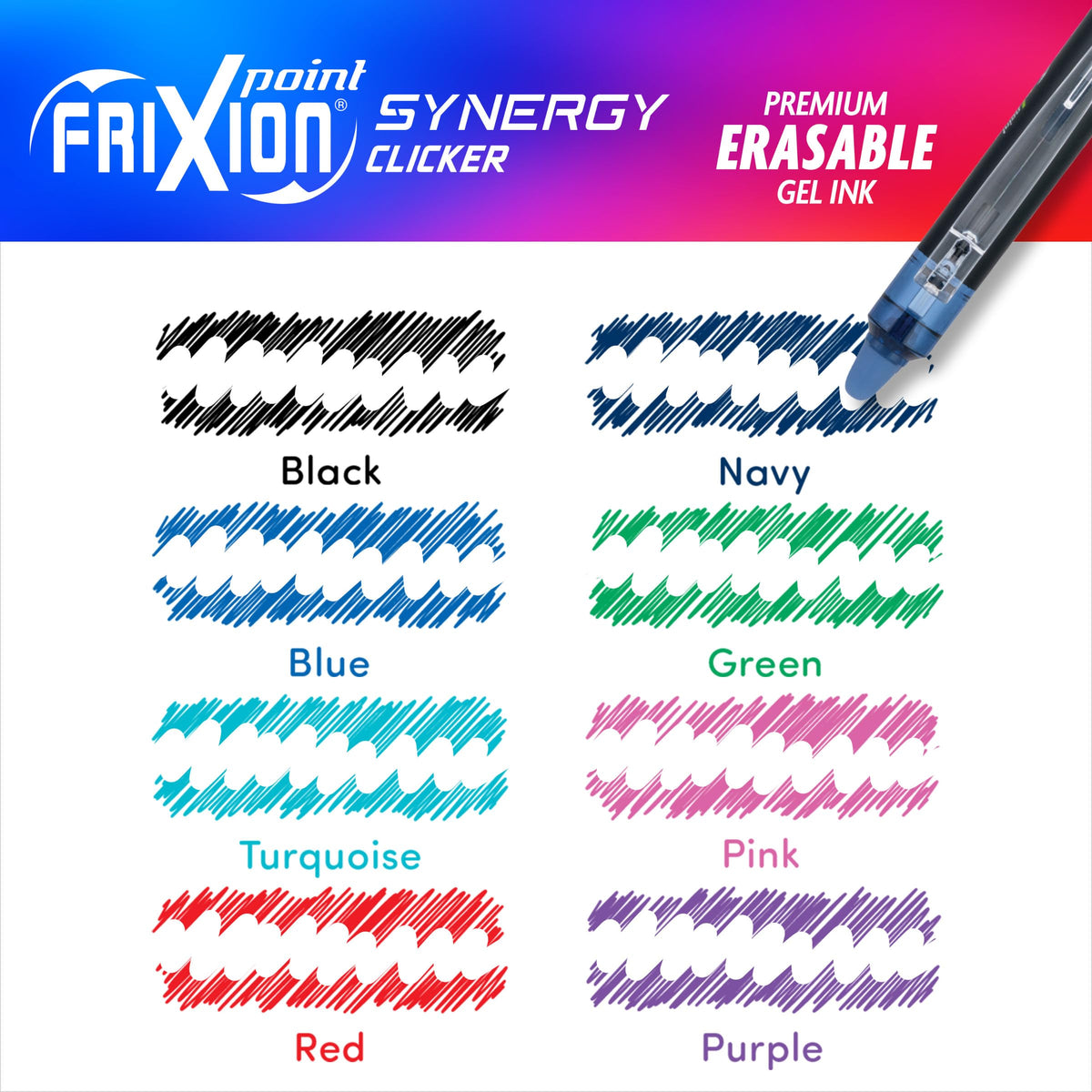 PILOT FriXion Synergy Clicker Erasable Pens, Pack of 10, Assorted Colors