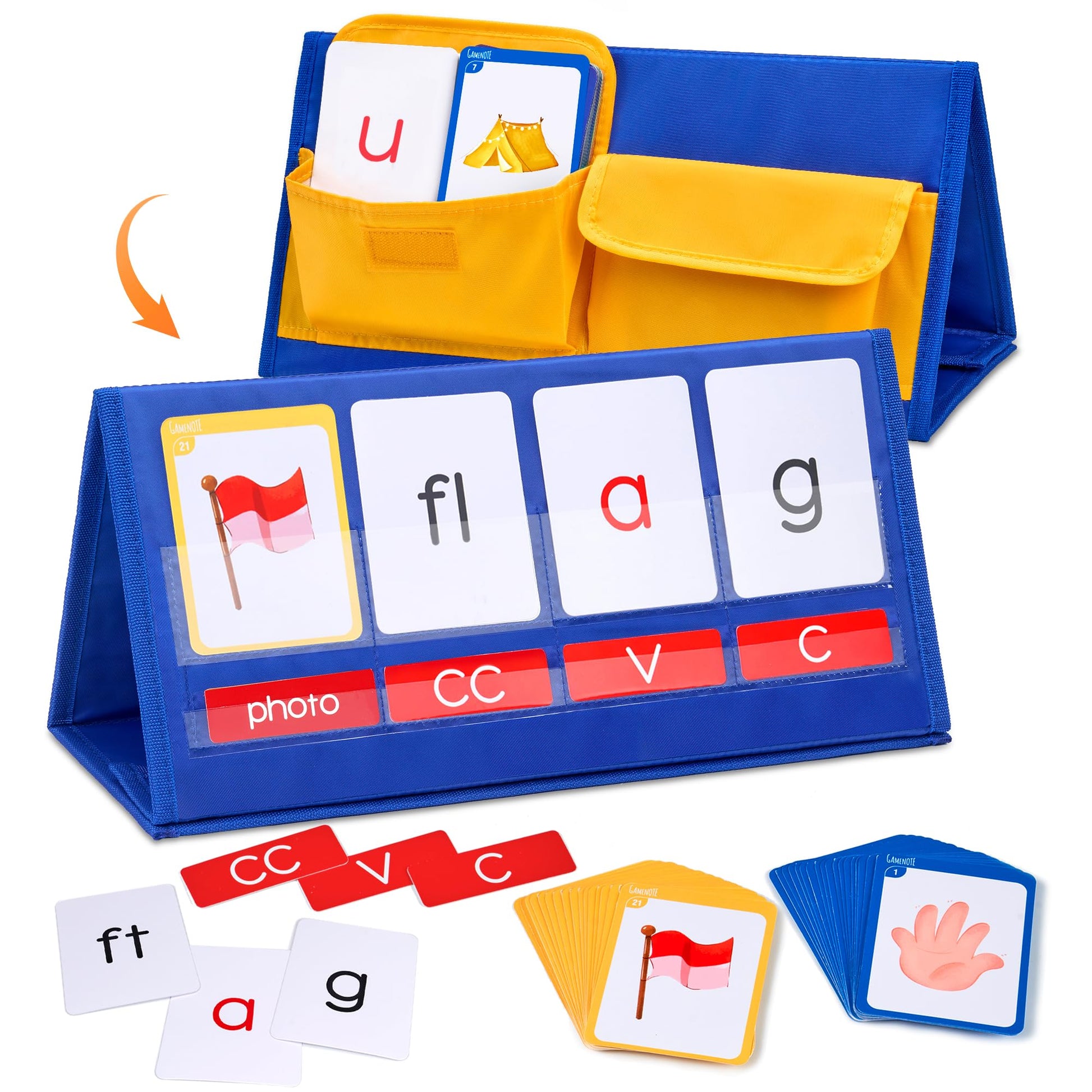 Gamenote CVCC & CCVC Word Builder Pocket Chart, Phonics & Sight Words