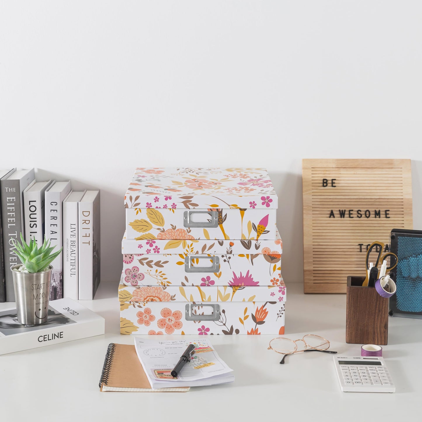 Soul & Lane - Keepsake Storage Boxes with Lids, Set of 3, Floral Collage
