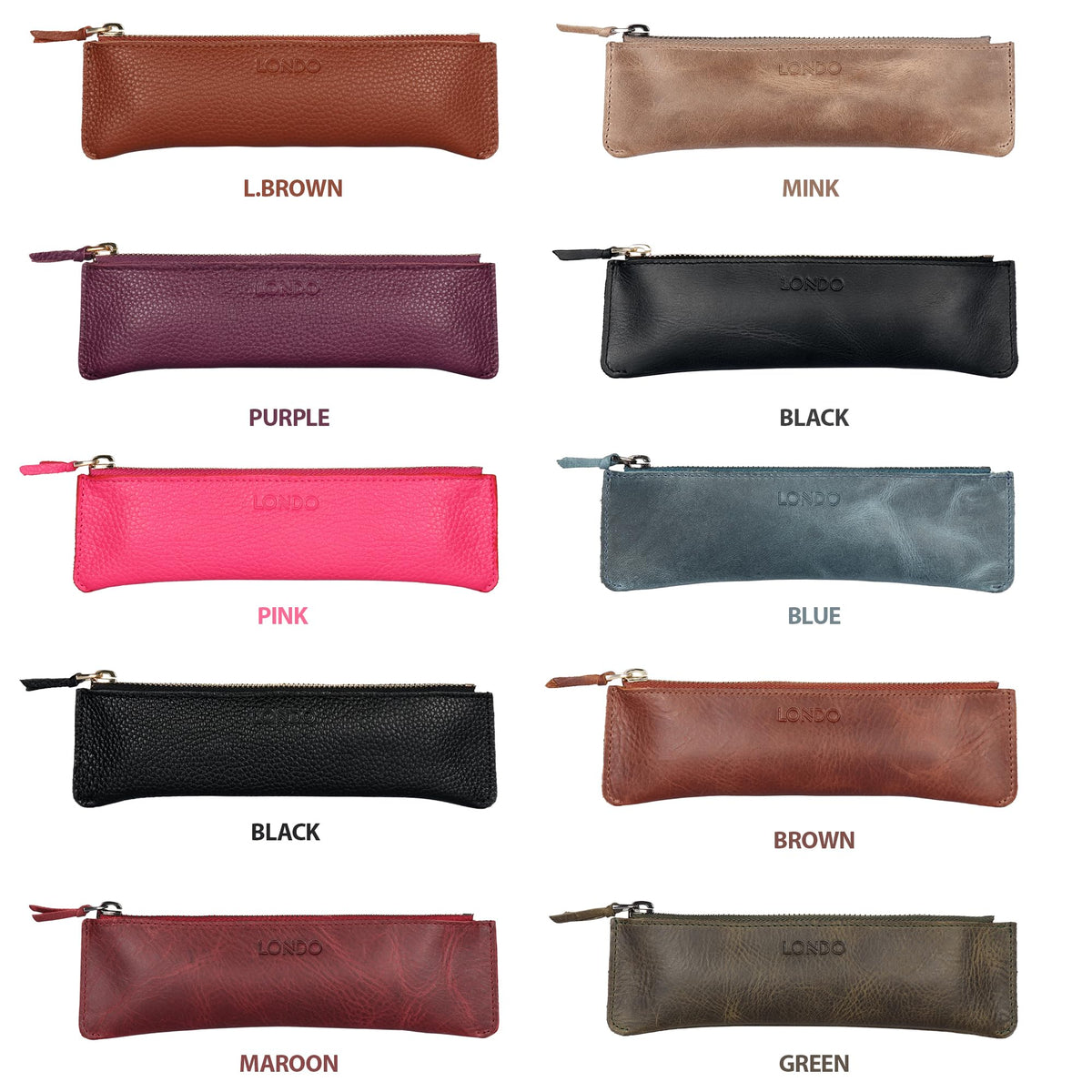 Londo Genuine Leather Pen Case with Zipper Closure, Pencil Pouch Stationery Bag