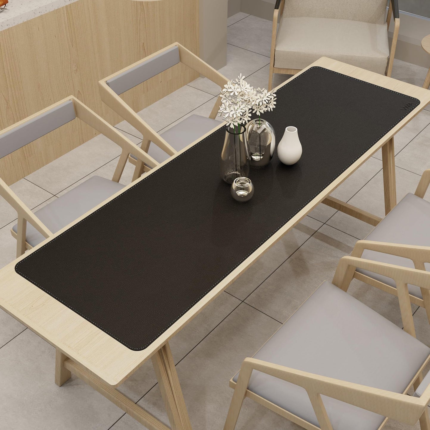 Vyaaa 66.9"x19.6" PU Leather & Cork Large Desk Mat (Black) - XXL Extended Mouse pad, Reversible