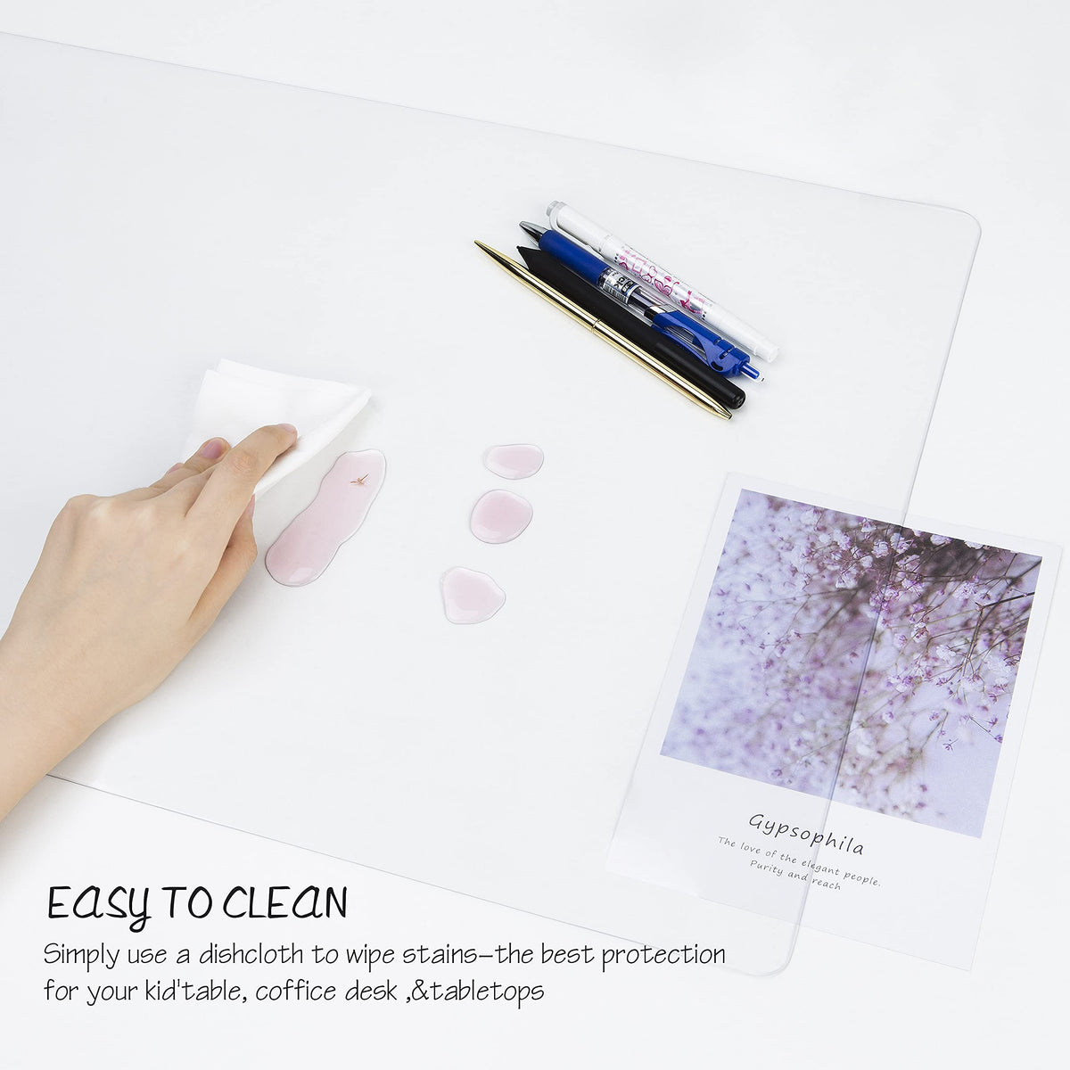 Oterri Clear Writing Desk Pad, 35.4’’x17” Heat Resistant Waterproof PVC Round Edge Durable Desk