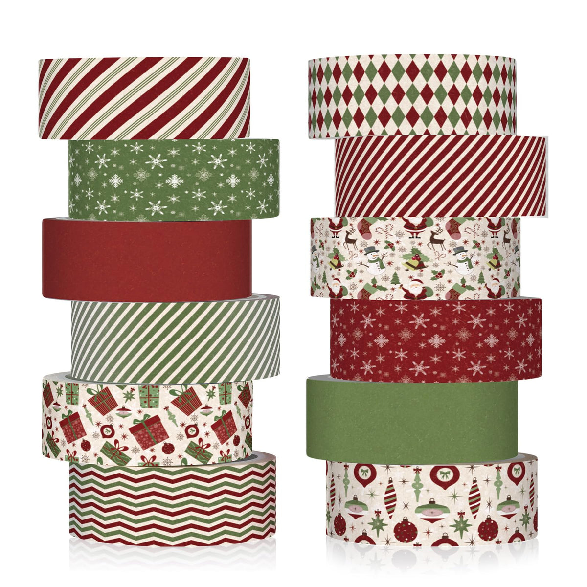 YooNotee 12 Rolls Vintage Washi Tape Set,Red and Green,Christmas