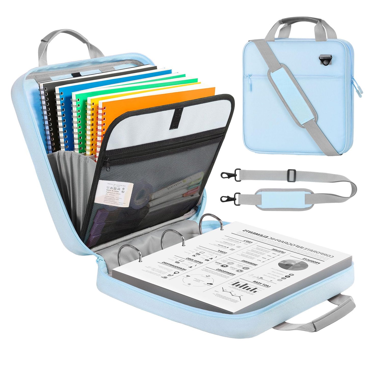 MoKo Zipper Binder, 3 Inch 3 D Ring, 5 Tab File Folders, 700 Sheets, Blue
