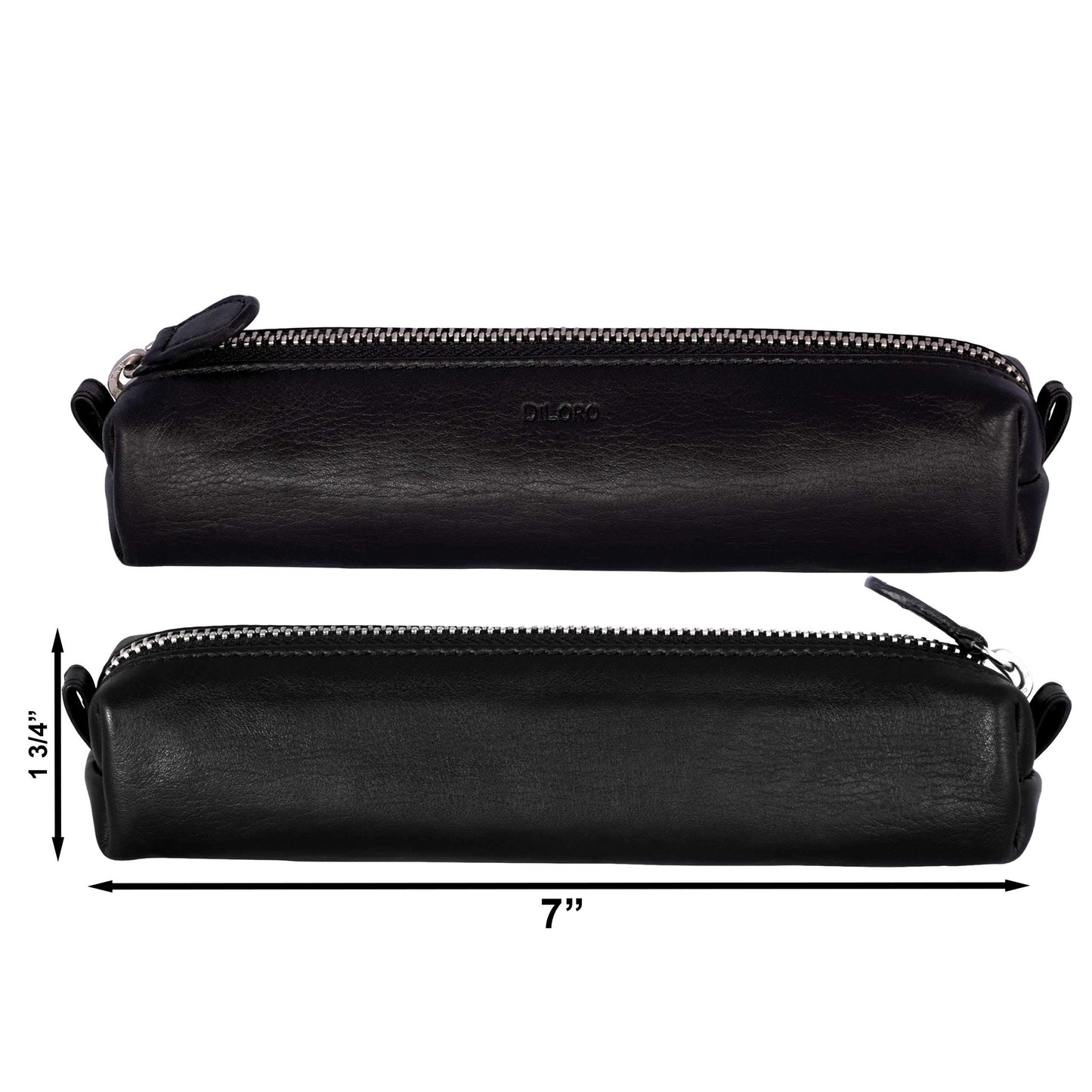 DiLoro Leather Zippered Fountain Ballpoint Rollerball Pens and Pencils Case Holder Pouch Genuine