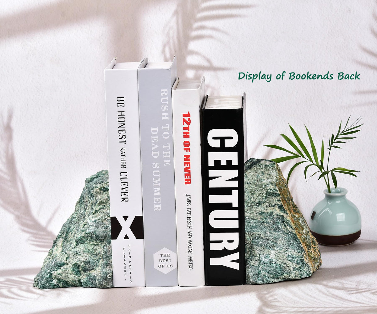 AMOYSTONE Green Mica Stone Bookends for Kitchen Counter Decor