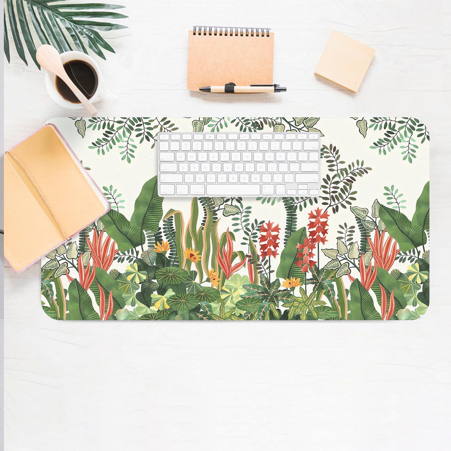 Floral Desk Mat, Non-Slip PU Leather Desk Pad, Foliage 23.6"x11.8"