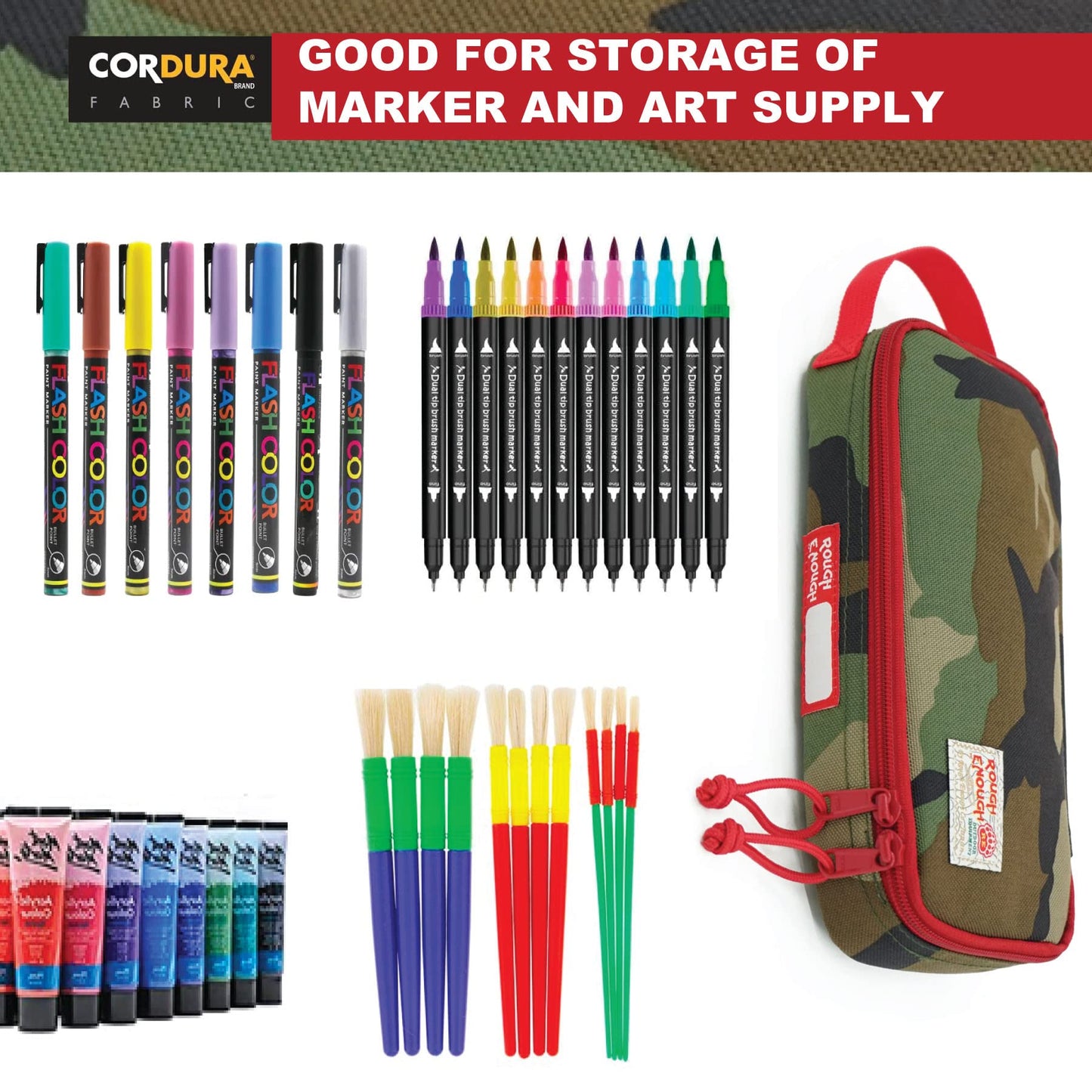 Rough Enough Large Camo Pencil Case for Boys Kids, Stationery Organizer