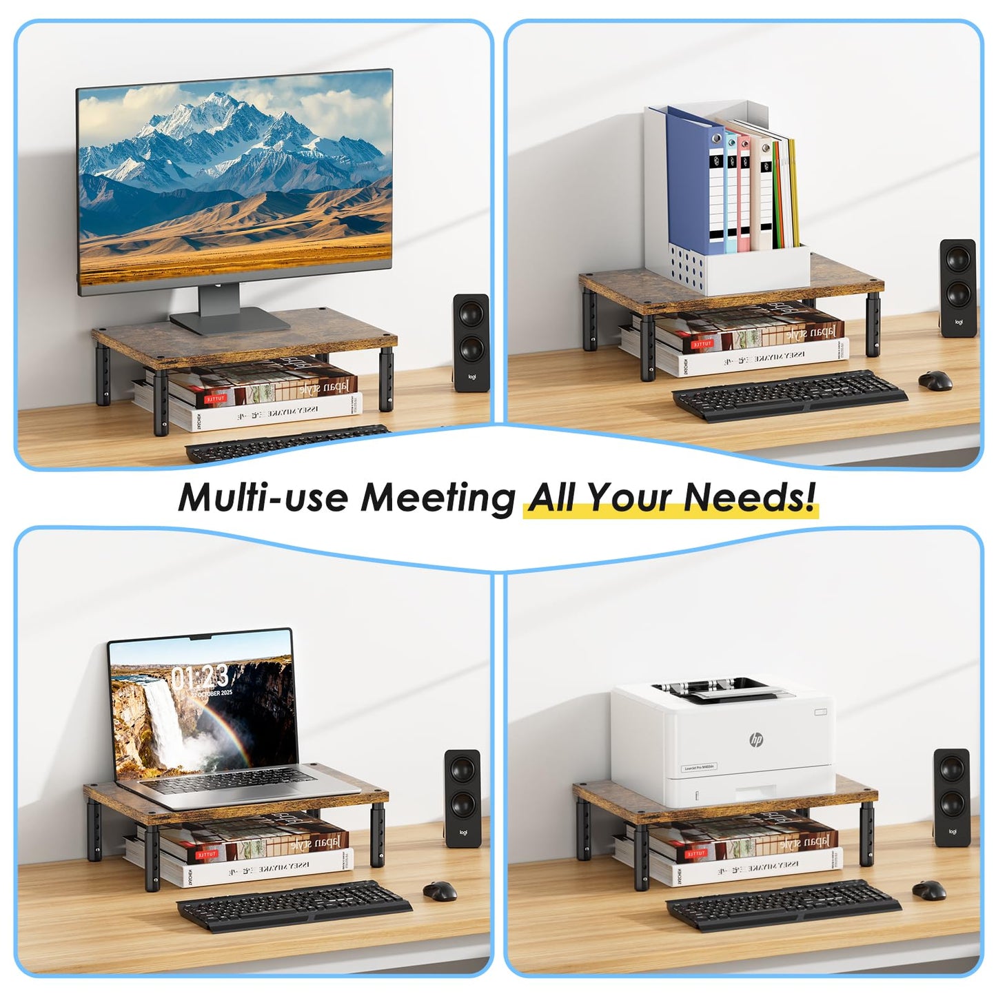 ECOLOVI Adjustable Wood Computer Monitor Stand Riser, Office Desk Organizer and Accessories for