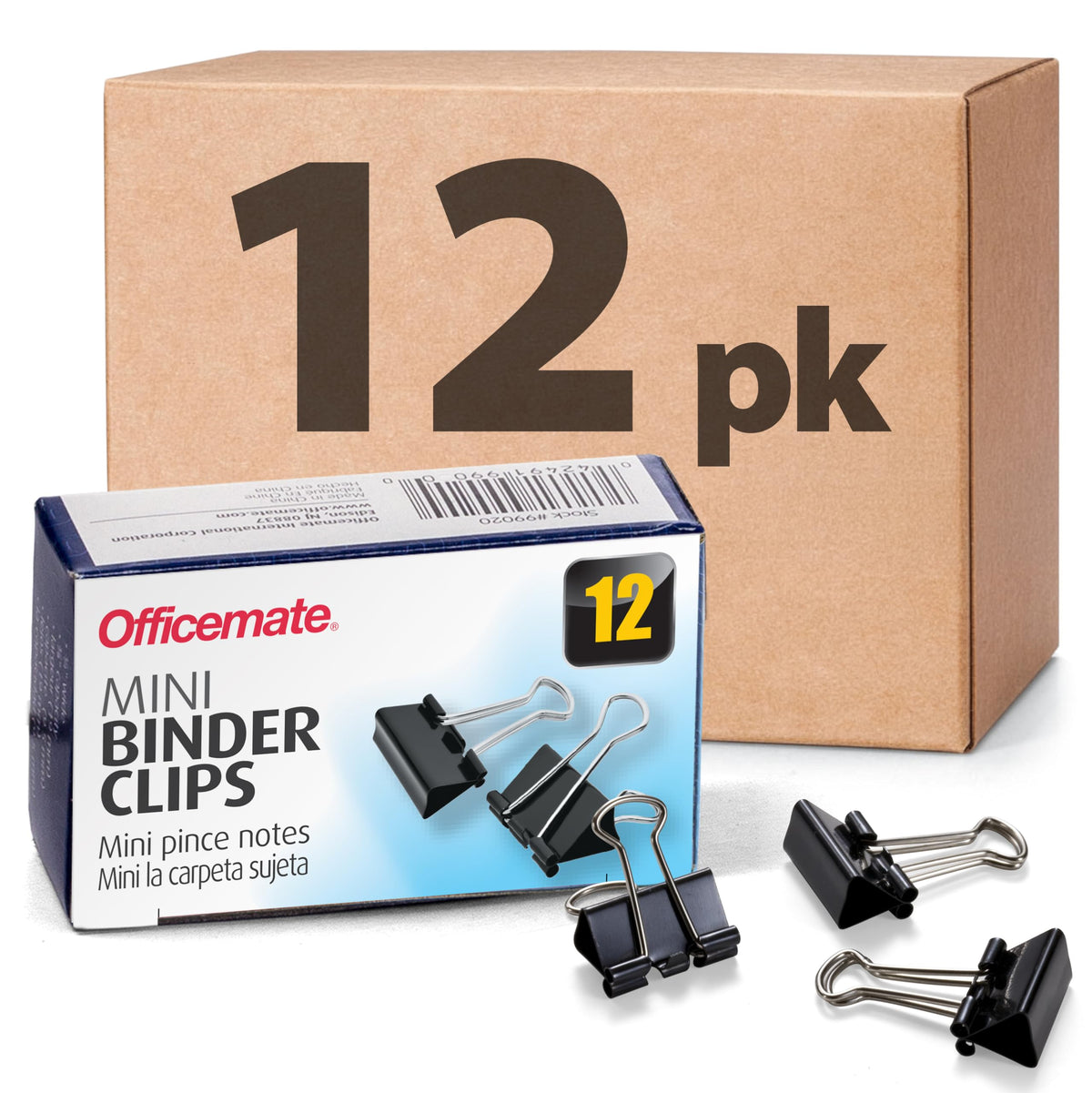 Officemate Mini Binder Clips, 144 Count (12 Boxes of 12 Clips), Heavy-Duty Metal Handles, Black