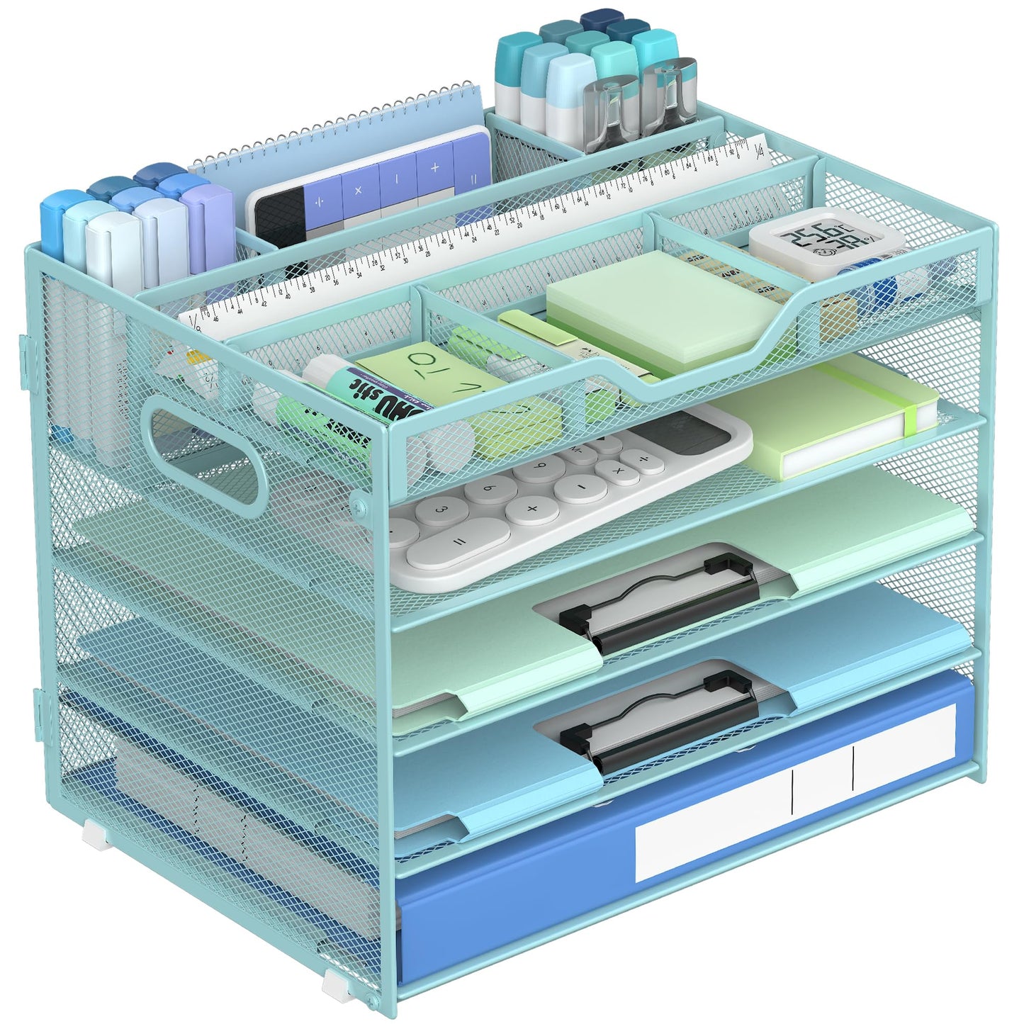 Docnest 5 Tier Mesh Desk Organizer with Removable Tray&Pen Holder, Blue