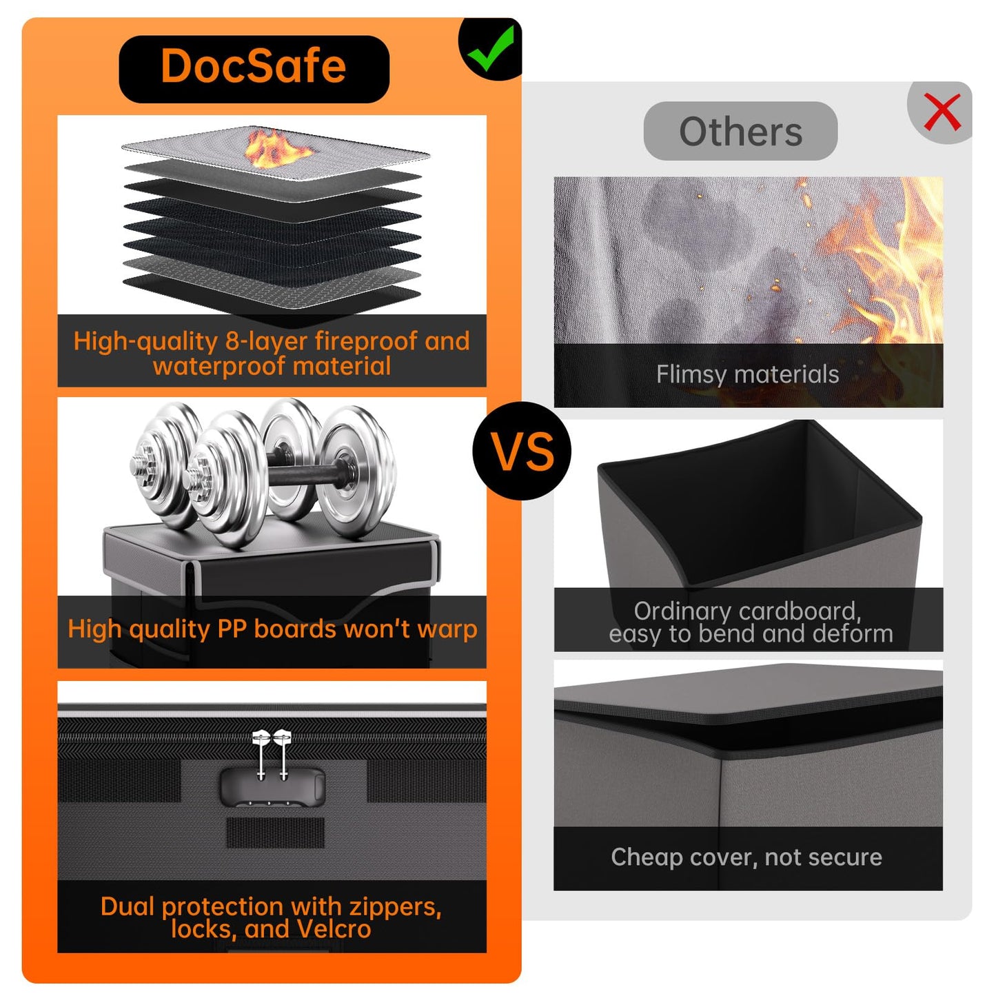 DocSafe 5200°F Fireproof Document Box with Lock,Heat Insulated File Organizer Storage with