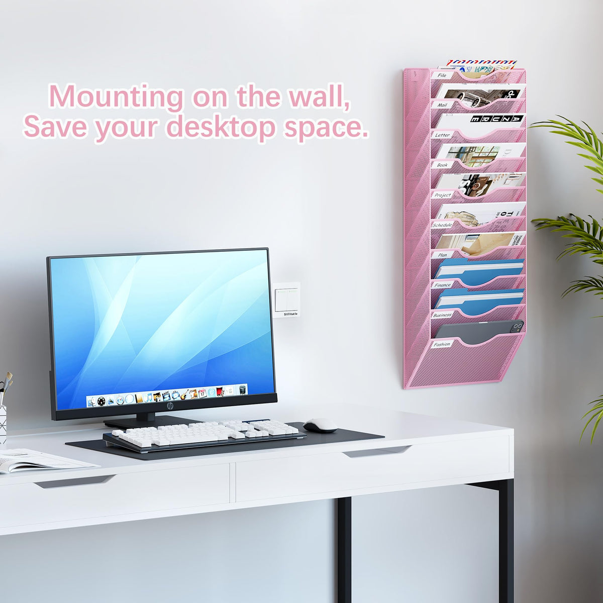 EasyPAG 10 Pocket Mesh Wall File Organizer, Hanging Paper Folder Holder with Classify Label