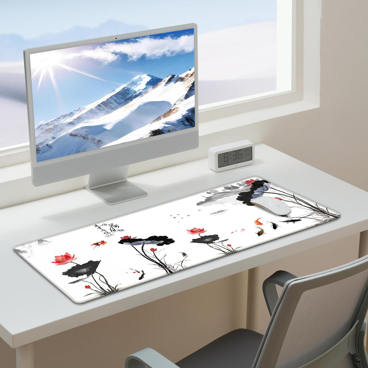 LL-COEUR XXL Landscape Gaming Mouse Pad Computer Keyboard Mat Office Desk Pad (Lotus, 27.5" x 11.8"