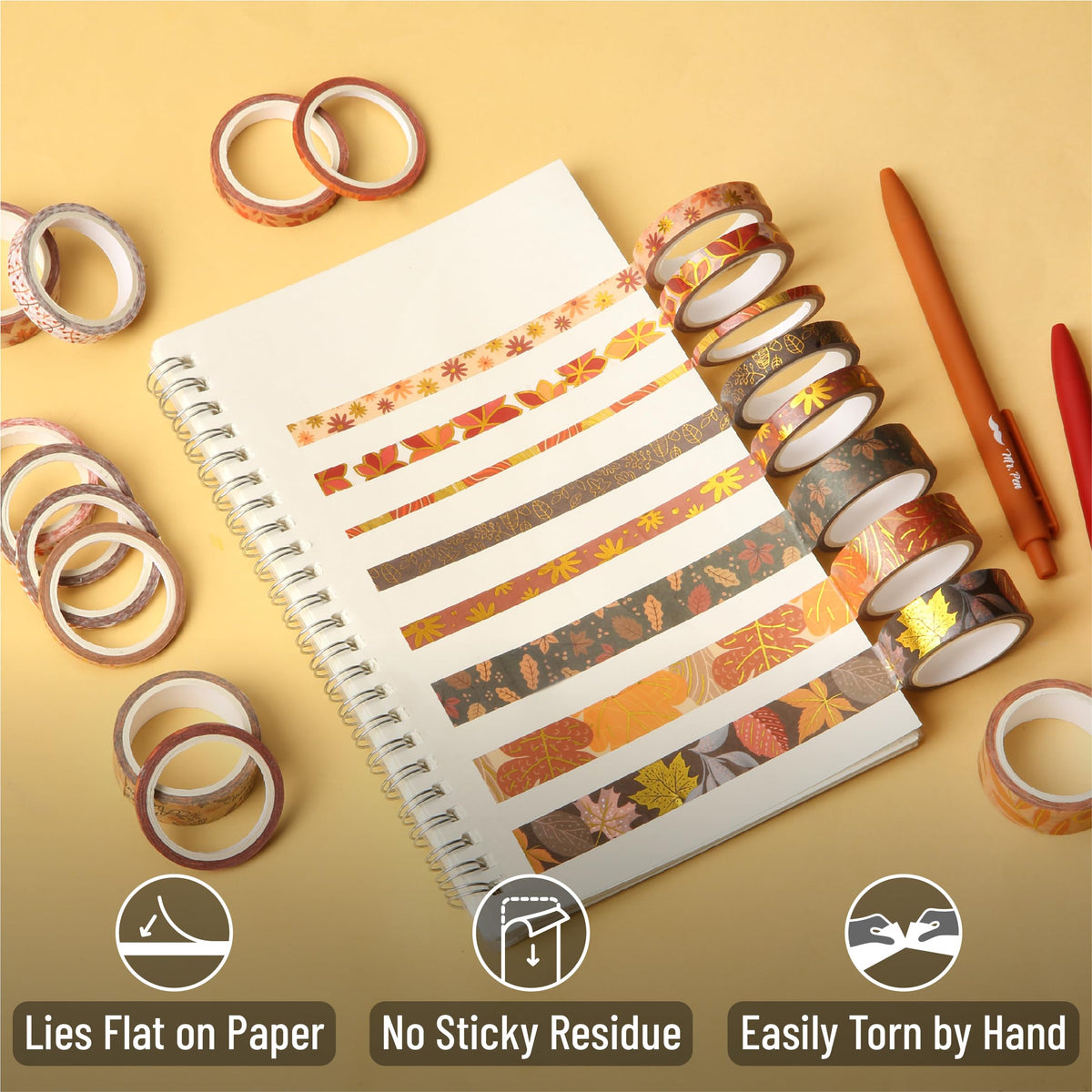 Mr. Pen- Washi Tape Set, 21 Rolls, Assorted Sizes, Autumn Leaves
