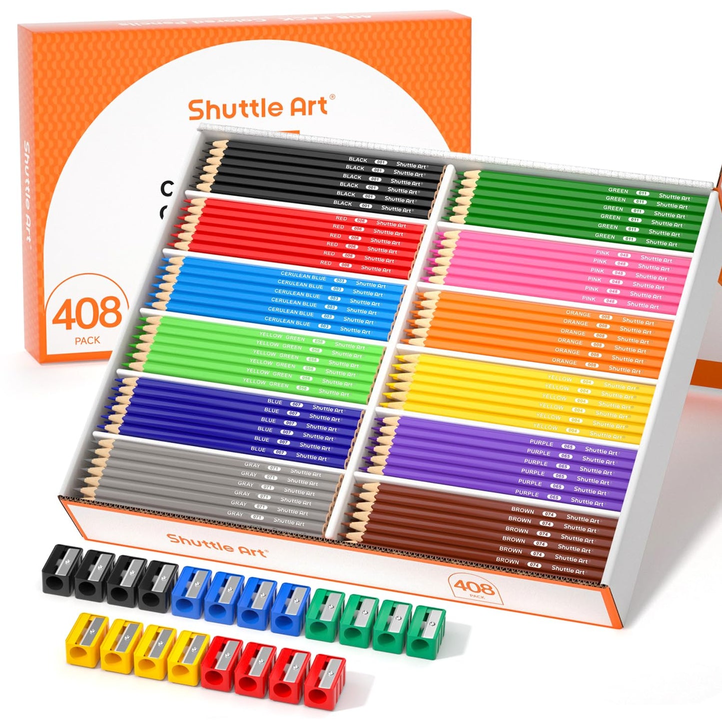 Shuttle Art Colored Pencils Bulk, 408 Pack Coloring Pencil Set Plus 20 Sharpeners, 12 Assorted
