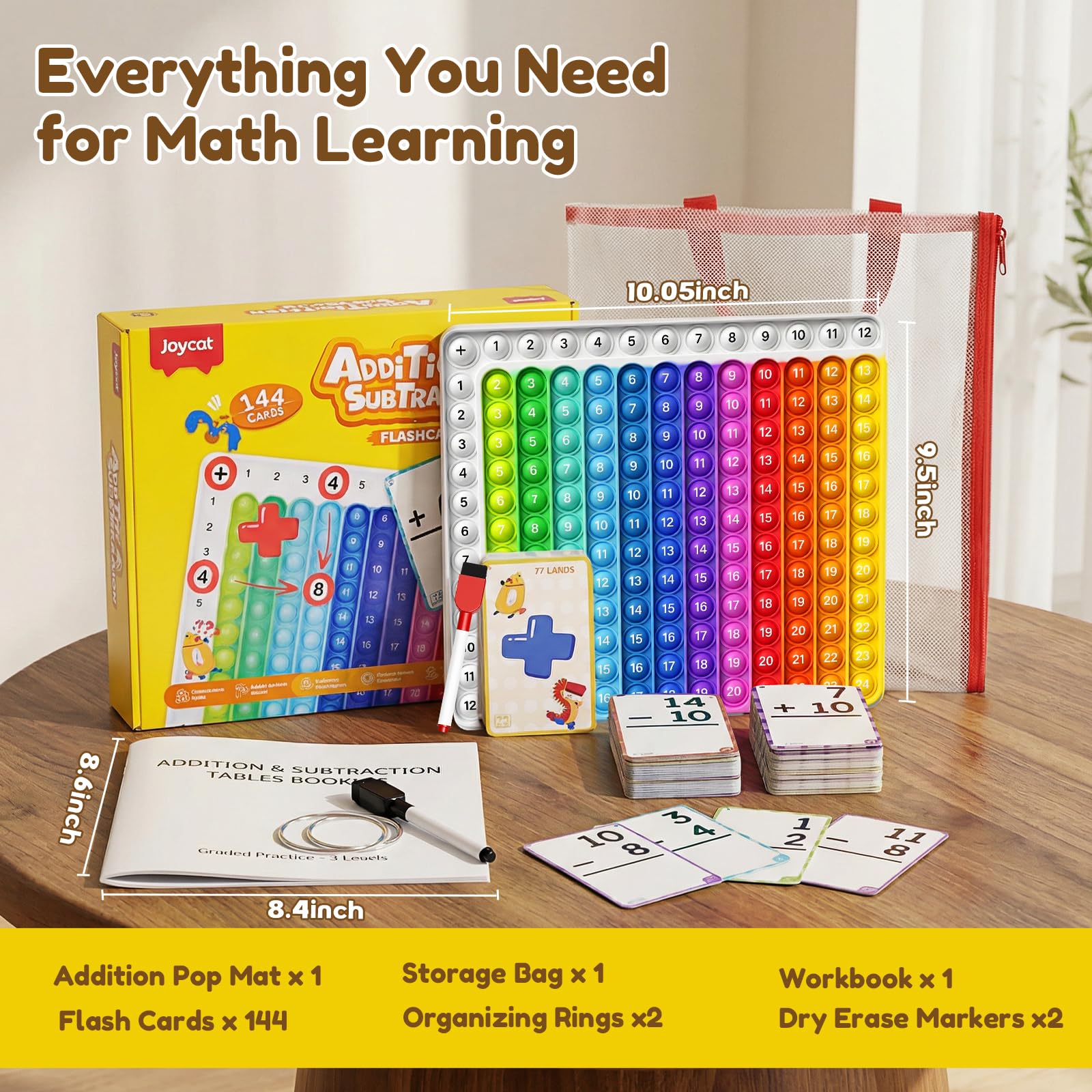 JoyCat 144 Addition & Subtraction Flash Cards with Learning Board, Ages 4-8