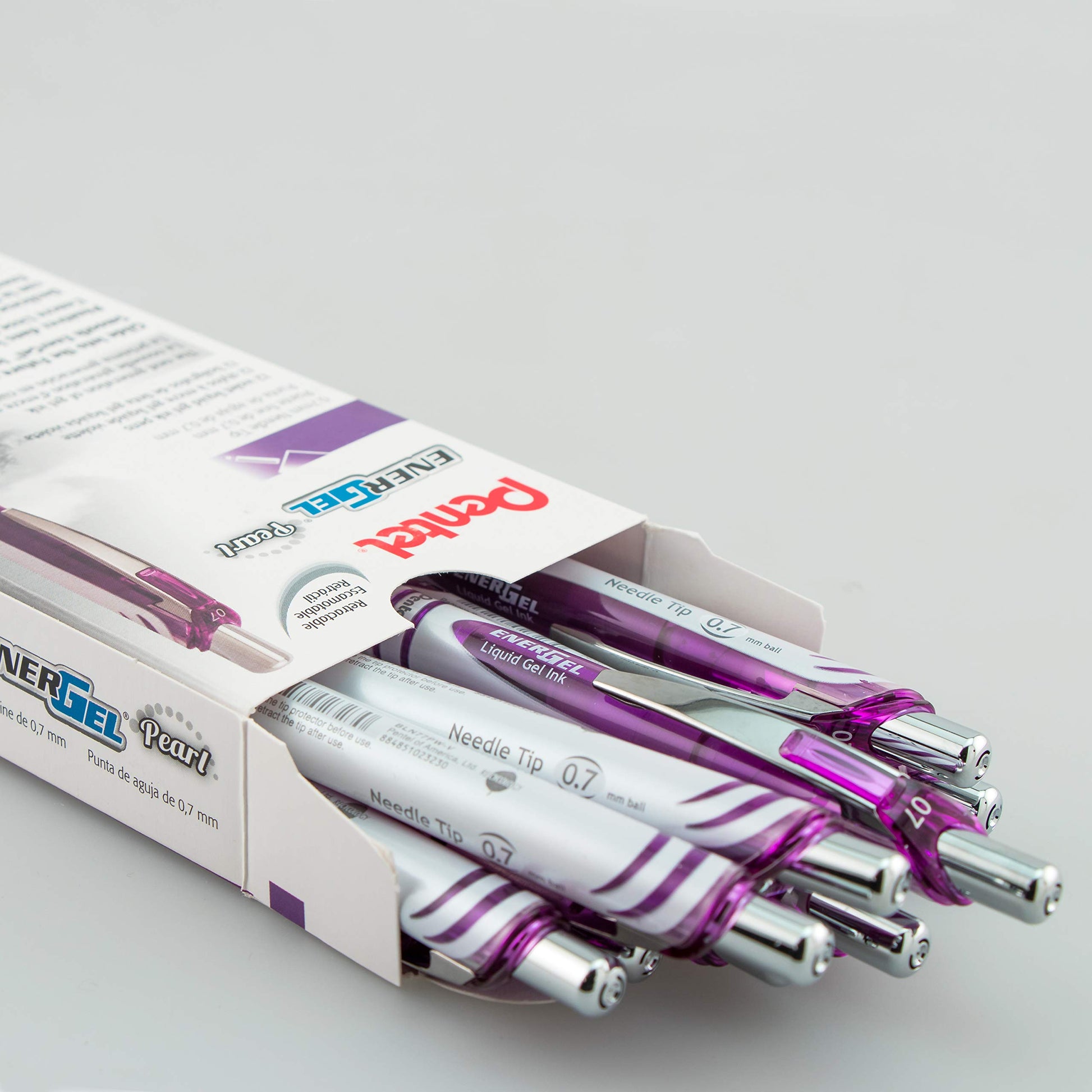 Pentel Gel Ink Pen, Pearl Retractable Gel Pen, (0.7mm) Medium Point, Needle Tip, Violet Ink, 12