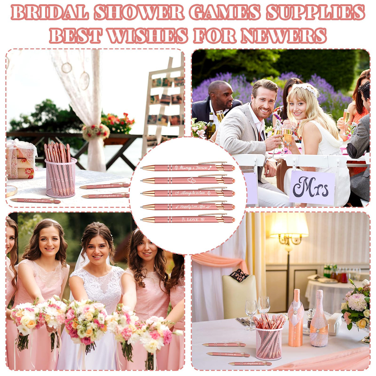 Kisston 36 Pcs Wedding Pen Bulk Bridal Shower Bachelorette Favor, Rose Gold