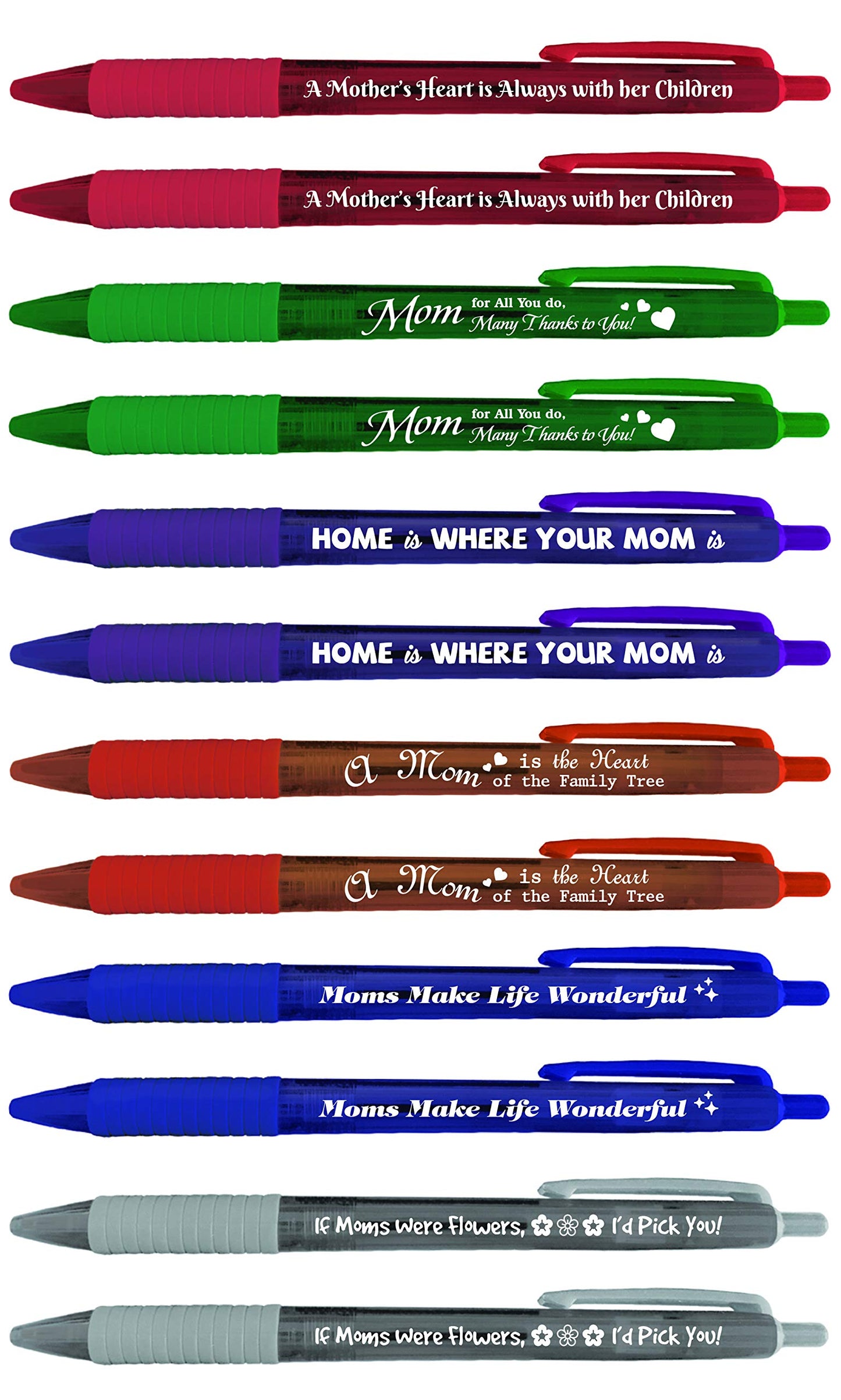 Greeting Pen 12 Translucent Mom Appreciation Pen Set, 3 Designs 46018 Cute Inspirational Pens for