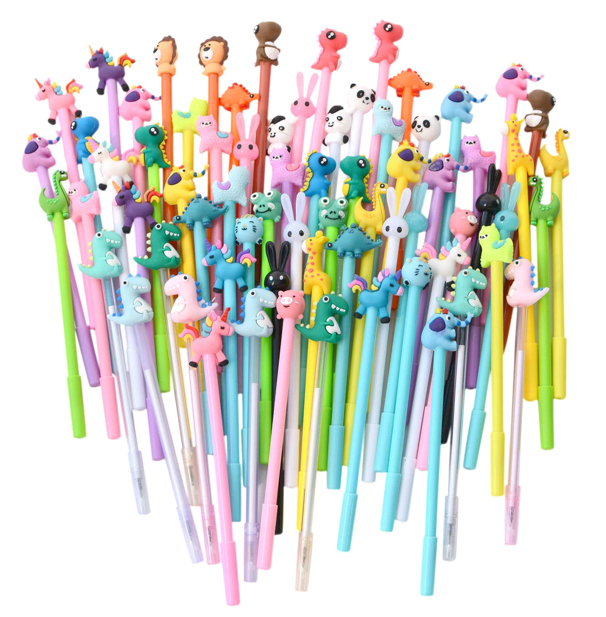 YYaaloa 70pcs Cute Novelty Gel Ink Pens Cartoon Animal 0.5 mm Black Ink Pens Bulk for Kids Office