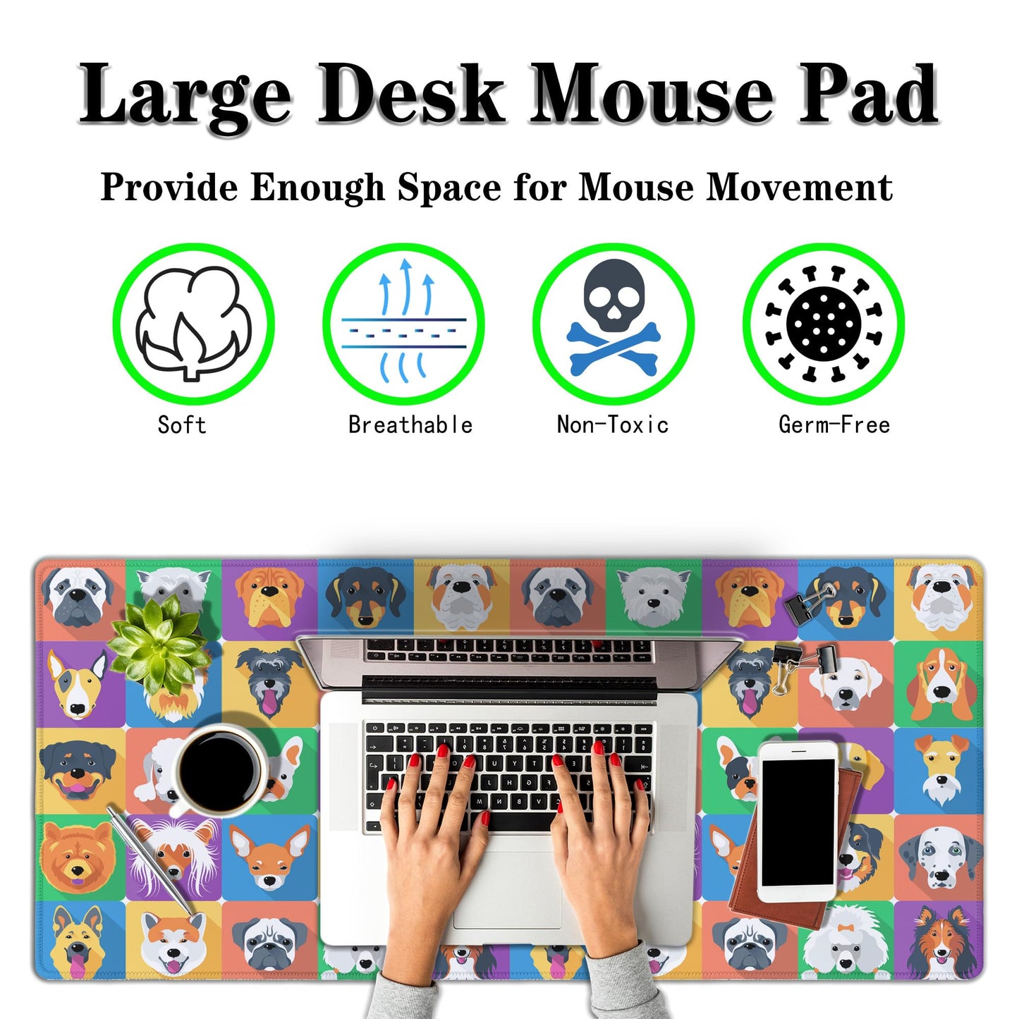 Samgula Keyboard Mats Dogs Full Mouse Mat, Desk Mouse Pad Extra Large Mouse Pads, Oversized