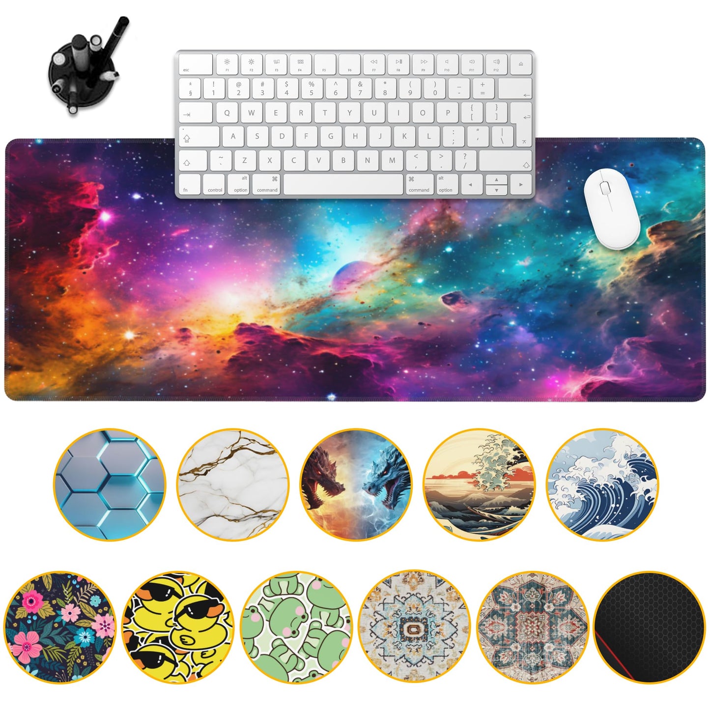 Uiaoiais Desk Mat,Cosmic Aurora Line Gaming Mouse Pad,31.5""X15.7"" Large Desk Pad with Stitched