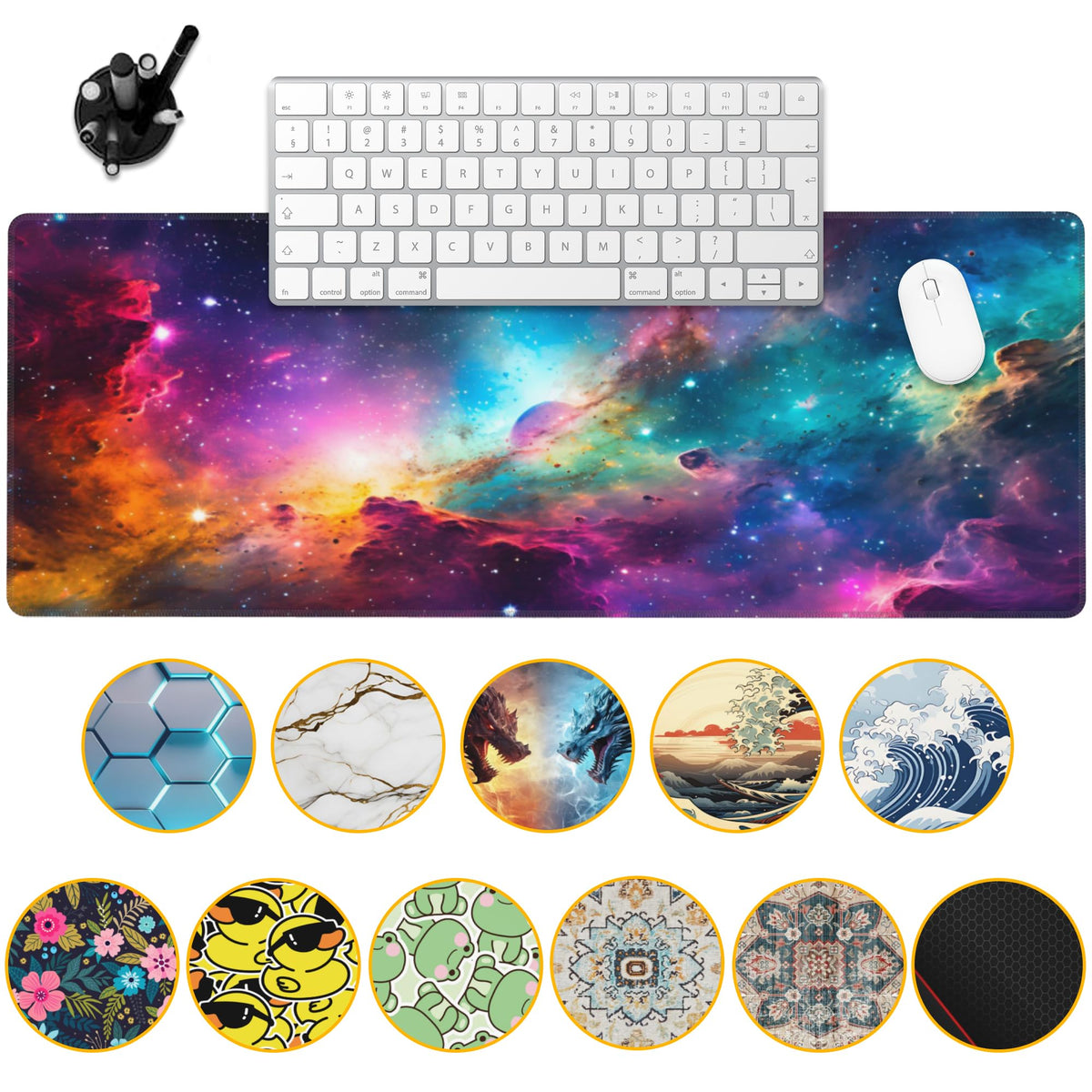 Uiaoiais Desk Mat,Cosmic Aurora Line Gaming Mouse Pad,31.5""X15.7"" Large Desk Pad with Stitched