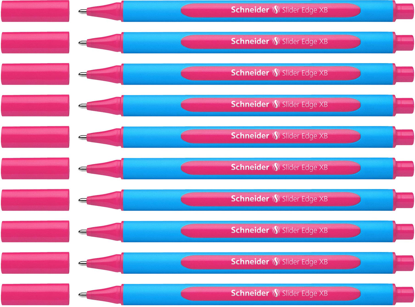 Schneider Slider Edge XB (Extra Broad) Ballpoint Pen, 1.4 mm, Light Blue Barrel, Pink, Box of 10