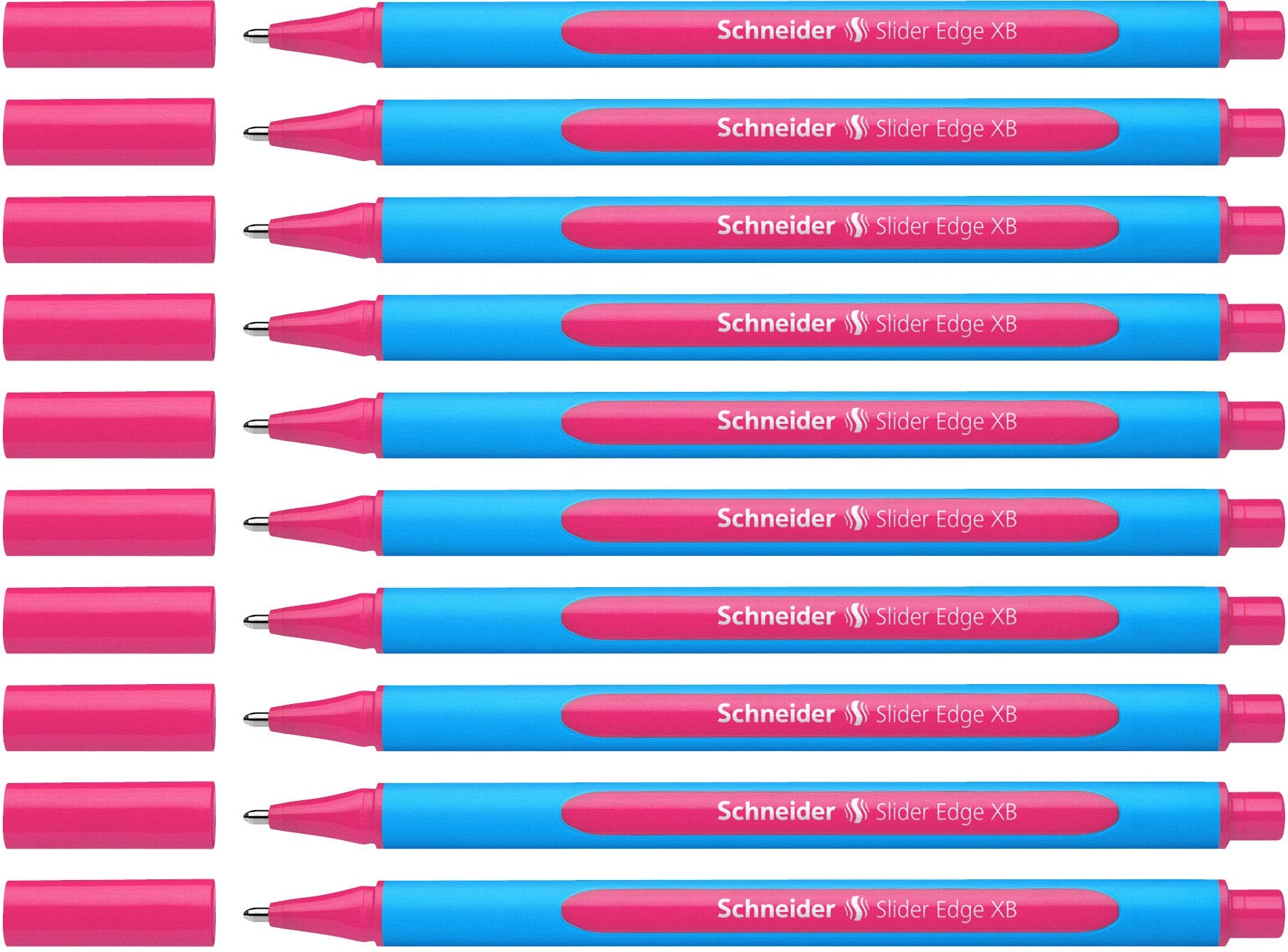 Schneider Slider Edge XB (Extra Broad) Ballpoint Pen, 1.4 mm, Light Blue Barrel, Pink, Box of 10