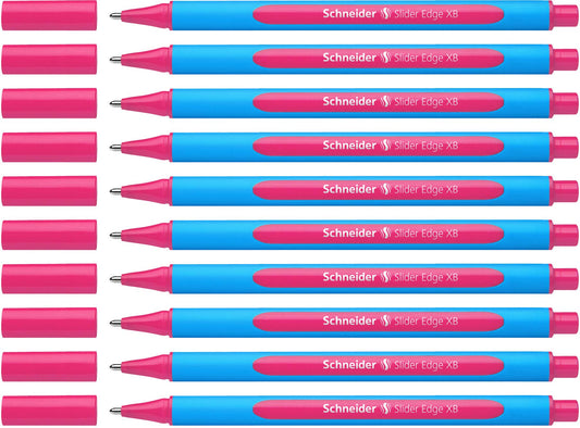 Schneider Slider Edge XB (Extra Broad) Ballpoint Pen, 1.4 mm, Light Blue Barrel, Pink, Box of 10