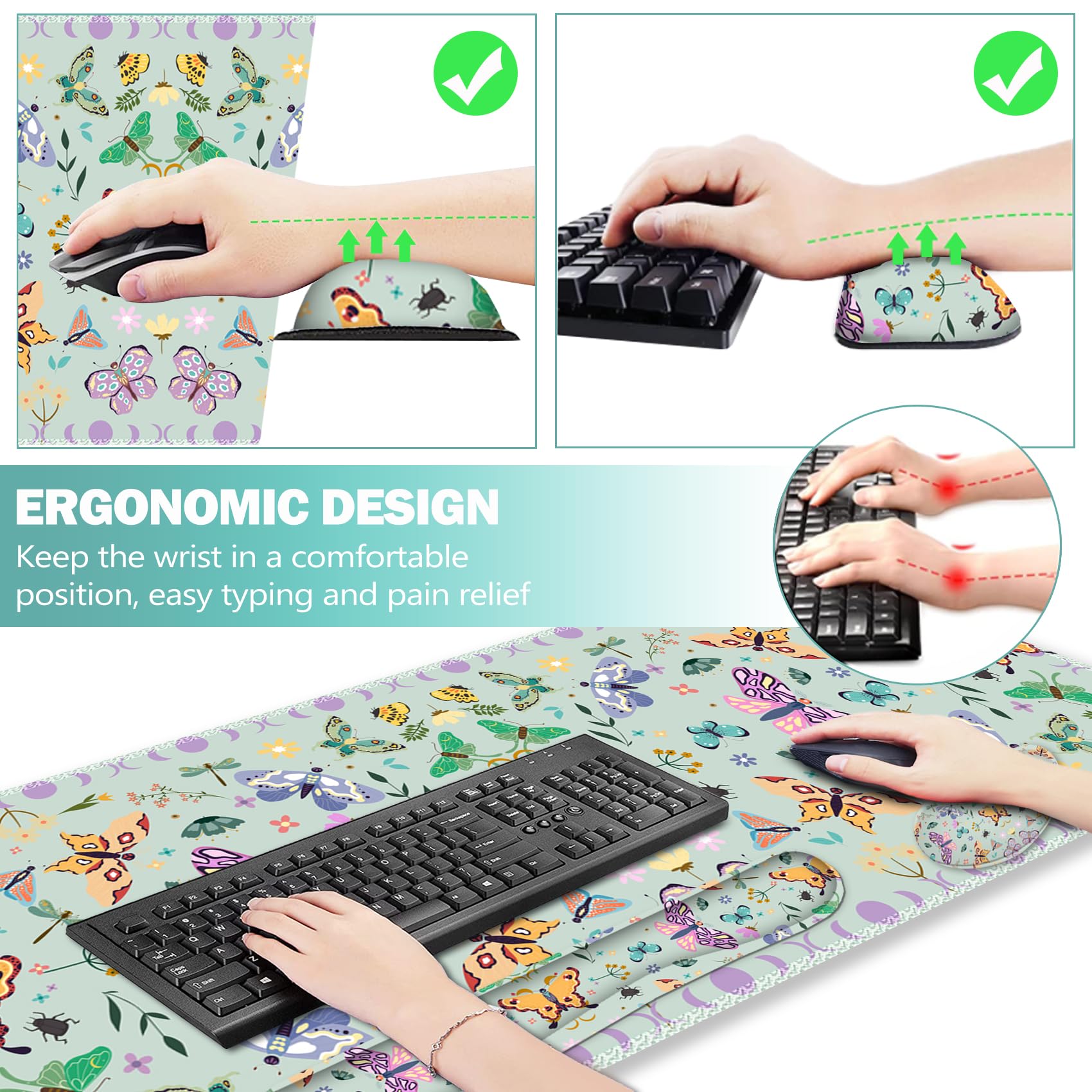 ARTSO Desk Mat Set, Aquamarine Extended Gaming Mouse Pad with Wrist Rest Support +Keyboard Wrist