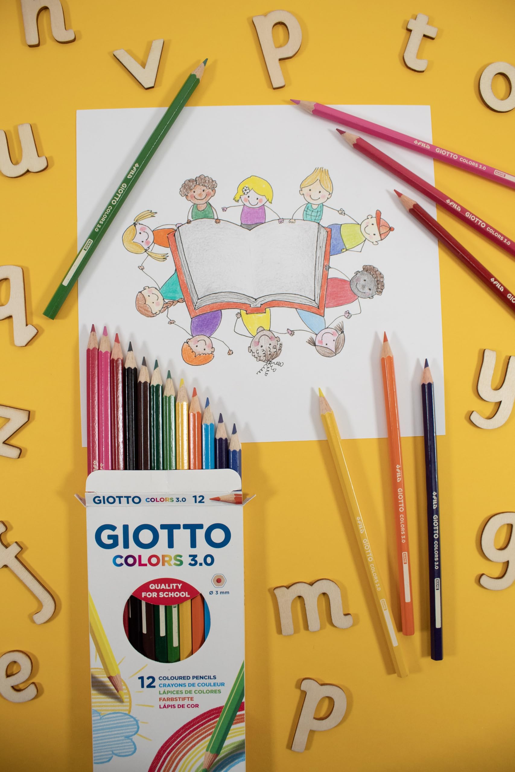 GIOTTO Colors 3.0 Colouring Pencils, 12 Pieces in Assorted Colours, Ideal for Children, Parties and