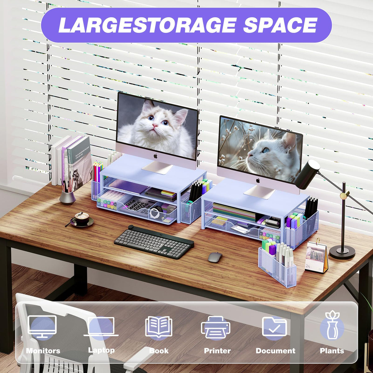OPNICE Desk Organizers and Accessories, Computer Monitor Stand Riser with Drawer and 2 Pen Holders